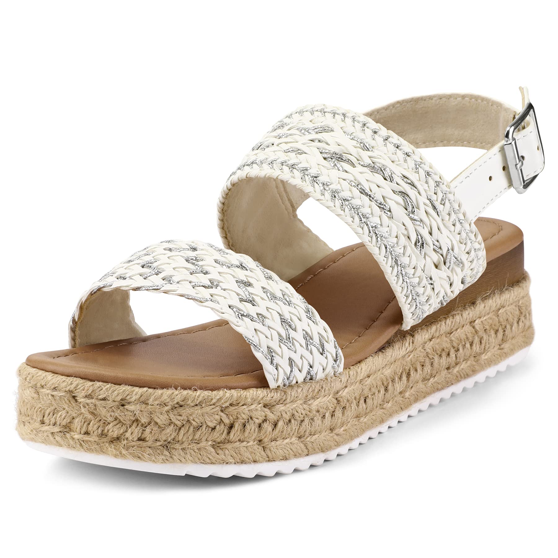 Photo 1 of COASIS Women's Open Toe Platform Espadrilles Wedge Sandals with Ankle Strap Summer Casual Sandals 10 White Silver