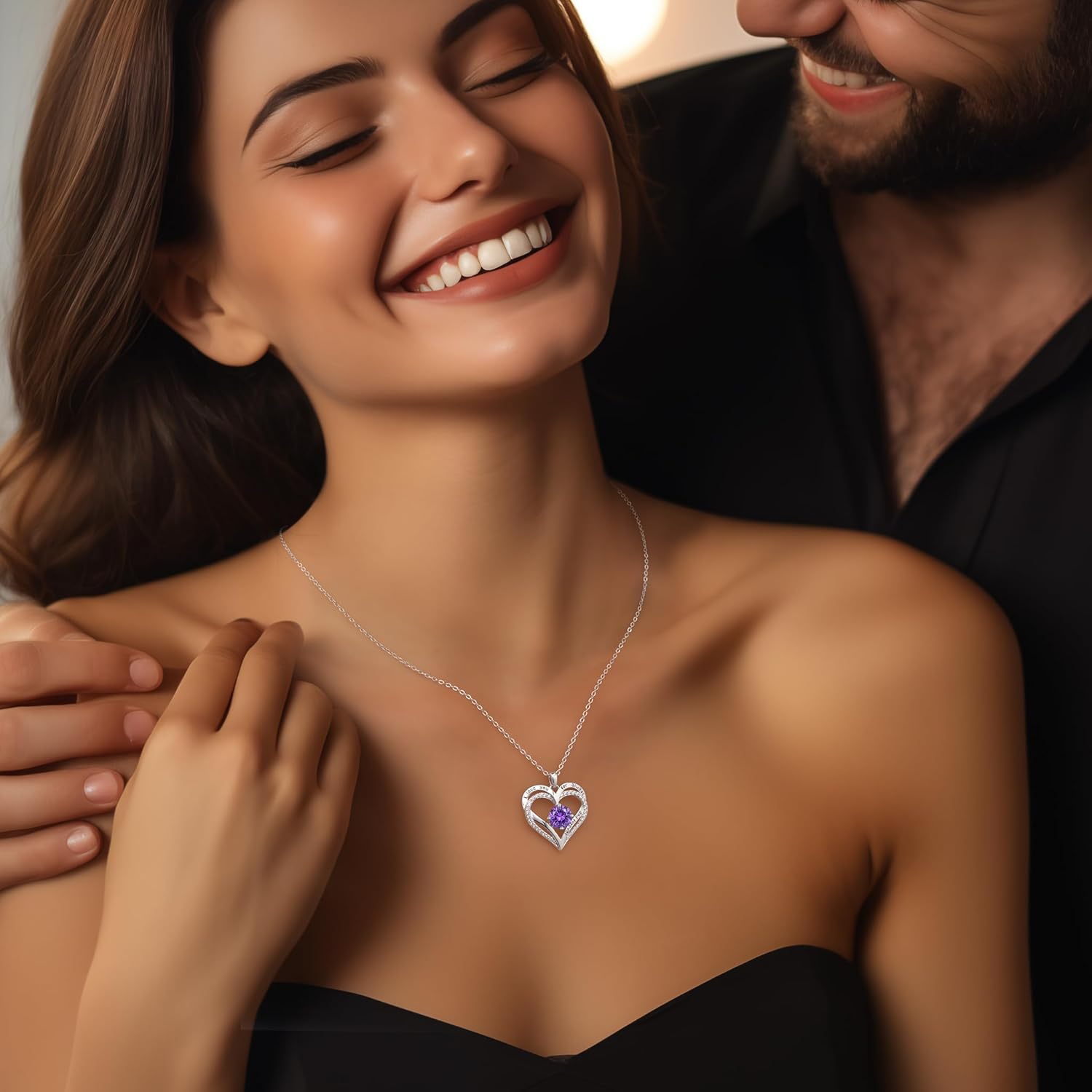 LOUISA SECRET Love Heart Birthstone Necklaces for Women, Birthday Gift for Girlfriend, Anniversary Jewelry Gift for Wife Her, 925 Sterling Silver Women Pendant Necklace, Mother's Day Christams Gift - Image 7