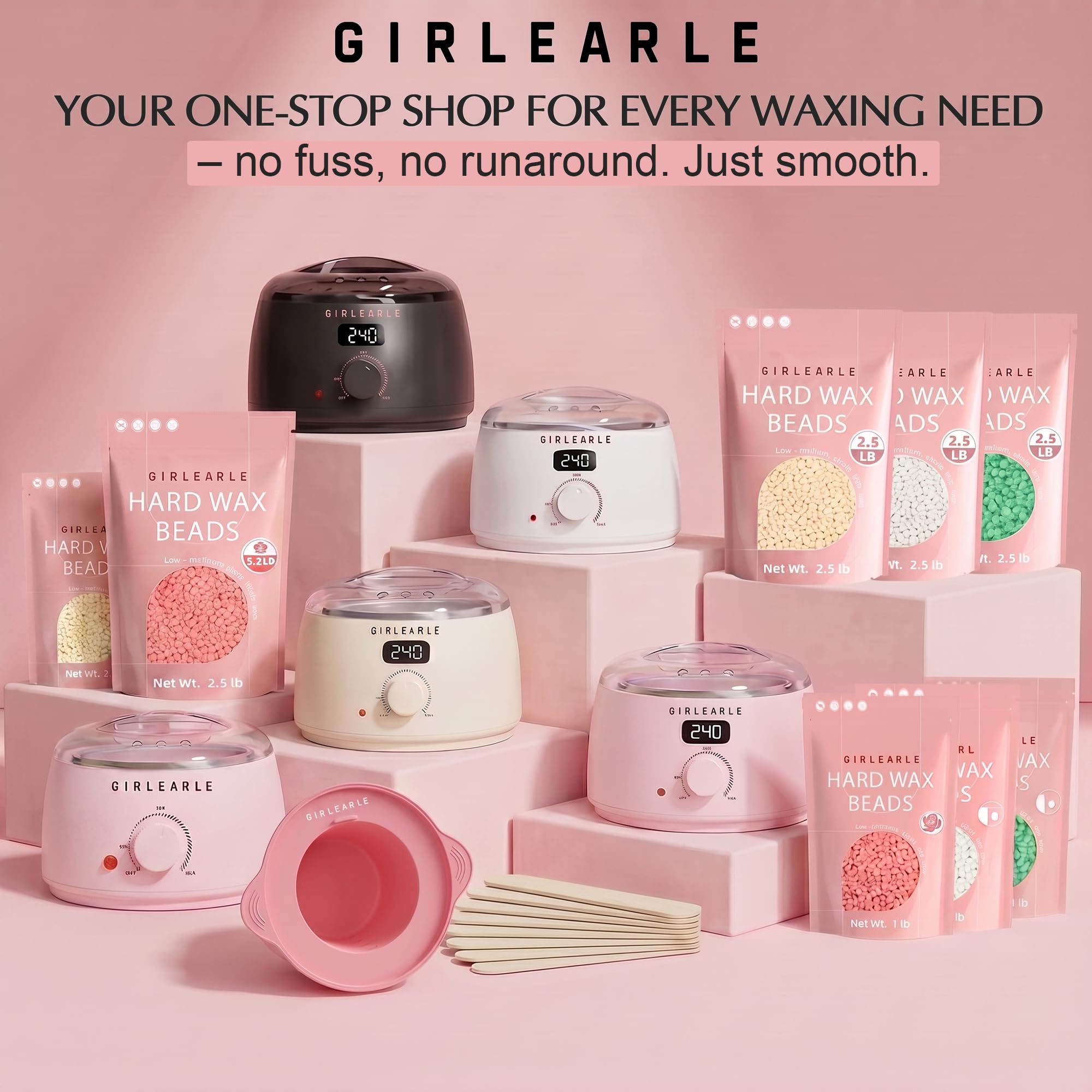 GIRLEARLE Digital Waxing Kit with Wax Warmer, Beads and Silicone Pot