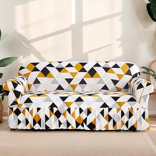 Miniatura 10 de Funda de sofá con parte inferior de falda impresa, funda para muebles de fácil ajuste, protector de sofá moderno universal antideslizante para sala