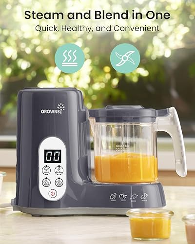 Miniatura 8 de GROWNSY - Licuadora para comida de bebé con canasta de vapor, procesador de alimentos de 1 paso, cocción automática, licúatrituramueleesteriliza