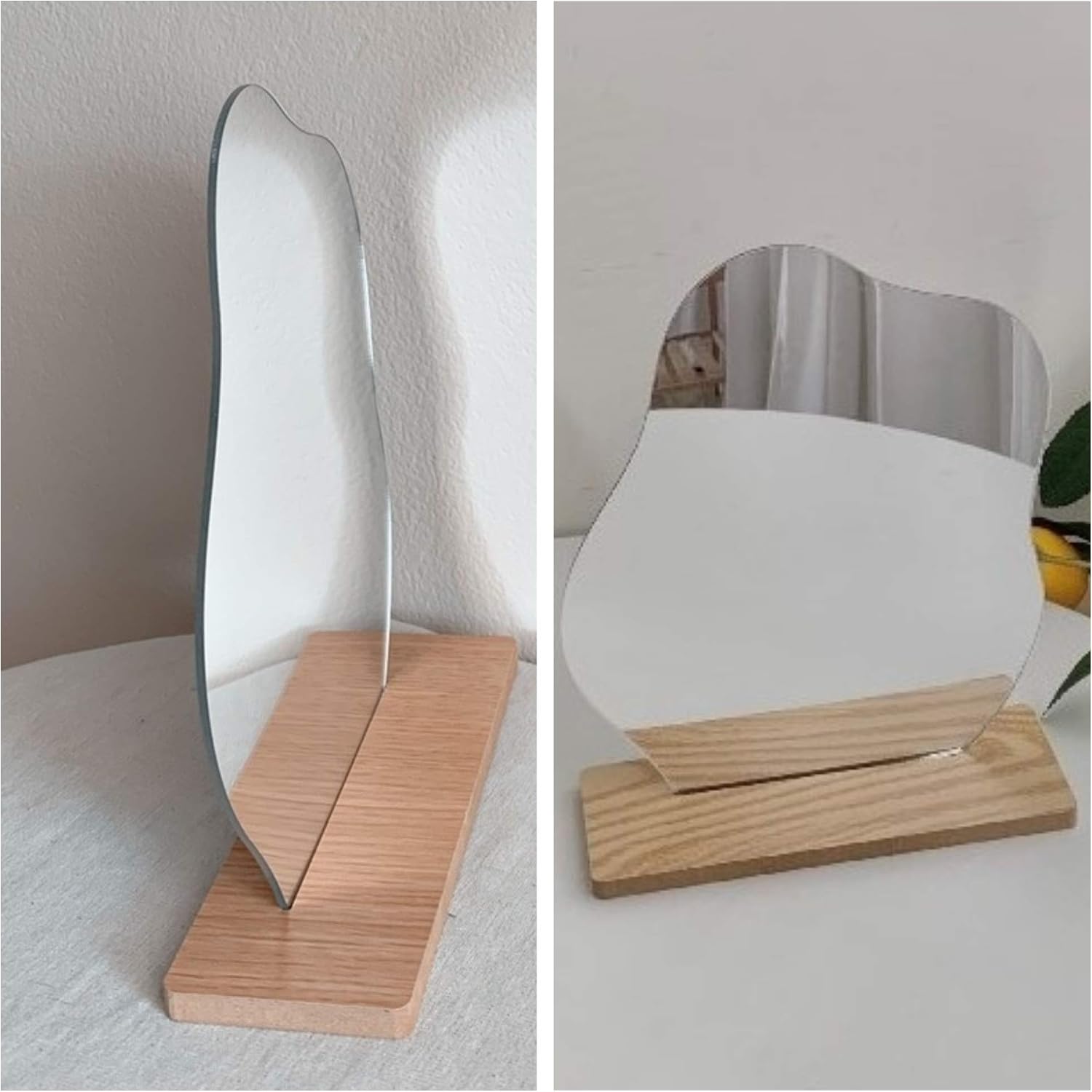 All Things Shared Personalized Bridesmaid Gift Simple Metal Compact Makeup Mirror - Decorative Acrylic Asymmetrical Irregular Mirror with Stand -Aesthetic Desk Decor Wavy Pond Funky Abstract Mirror