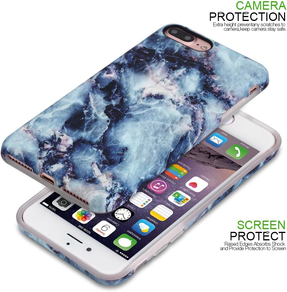 NASOUSA iPhone 7 Plus Marble case,IMD Printing Slim-Fit Ultra-Thin Anti-Scratch Shock Proof Dust Proof Anti-Finger Print TPU Case for iPhone 8 Plus(5.5 inch)(Blue Marble)