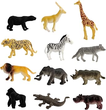 12 Pack Realistic Safari Animal Figures Set Plastic Zoo Jungle Animals Toys for Kids Toddlers Educational Wild Animal Toys for Boys Girls Includes Lion Tiger Elephant Giraffe