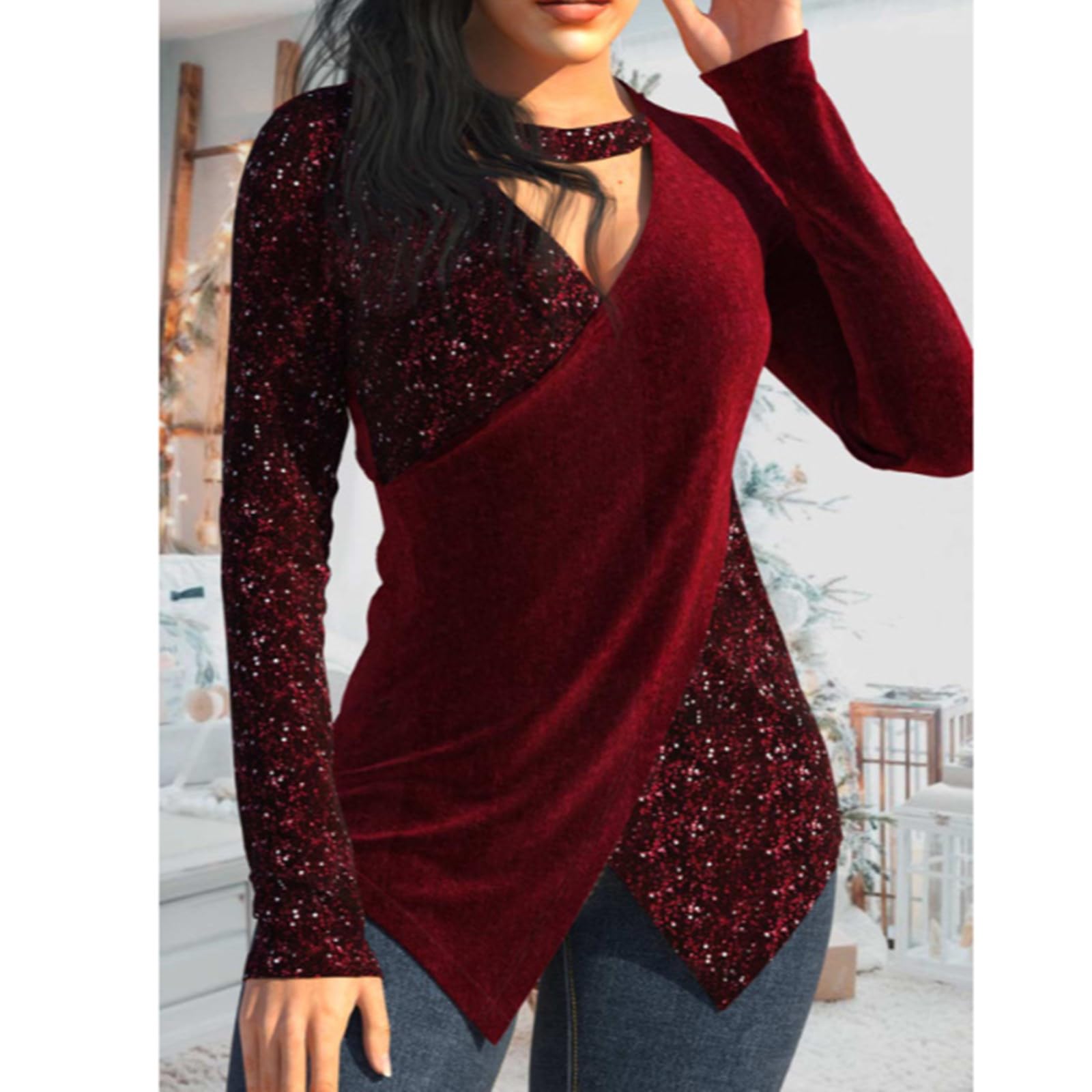 Femmes DéContracté à Manches Longues Tunique Hauts Col en V T-Shirts Croisé T-Shirt DéContracté Mince Ajusté Automne Blouse