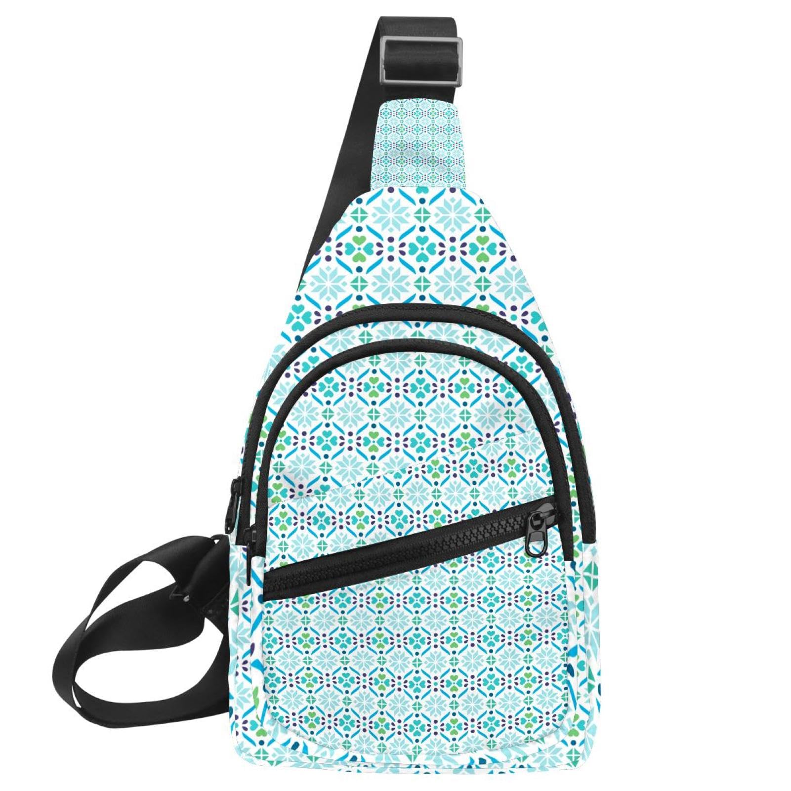 Bolsa cruzada unisex multicolor con patrón verde de invierno 7