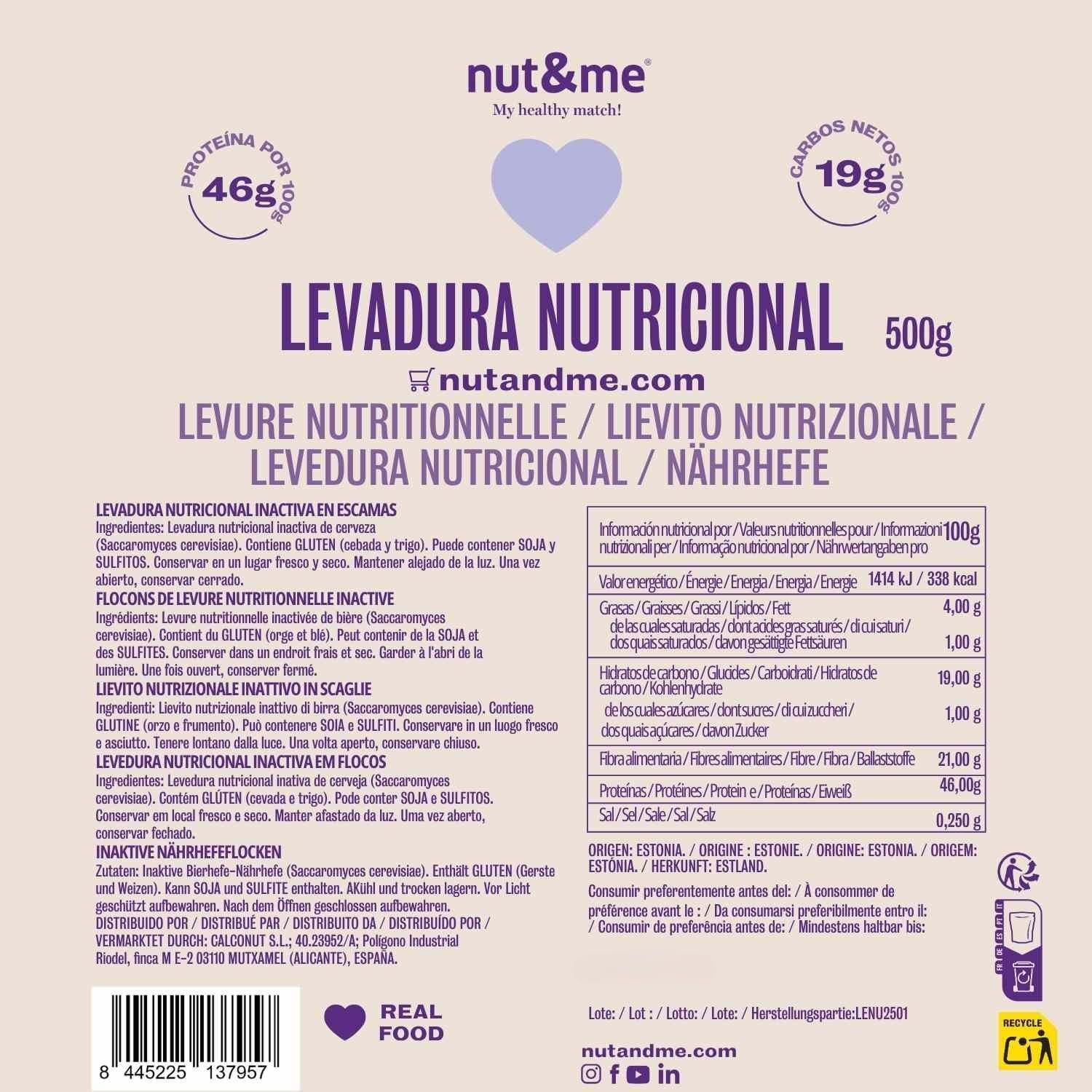 Flocons de levure nutritionnelle 500 gr | Riche en protéines et en vitamines du groupe B | Sans gluten | Vegan | Low carb |