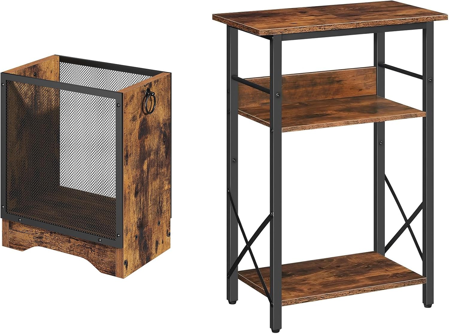 HOOBRO 10 Gallon Aquarium Stand and Trash Can, 3-Tier Fish Tank Stand with Storage, 4.5 Gallon Metal Mesh Waste Basket with Wooden Base, BF52FT01-BF06LJ01