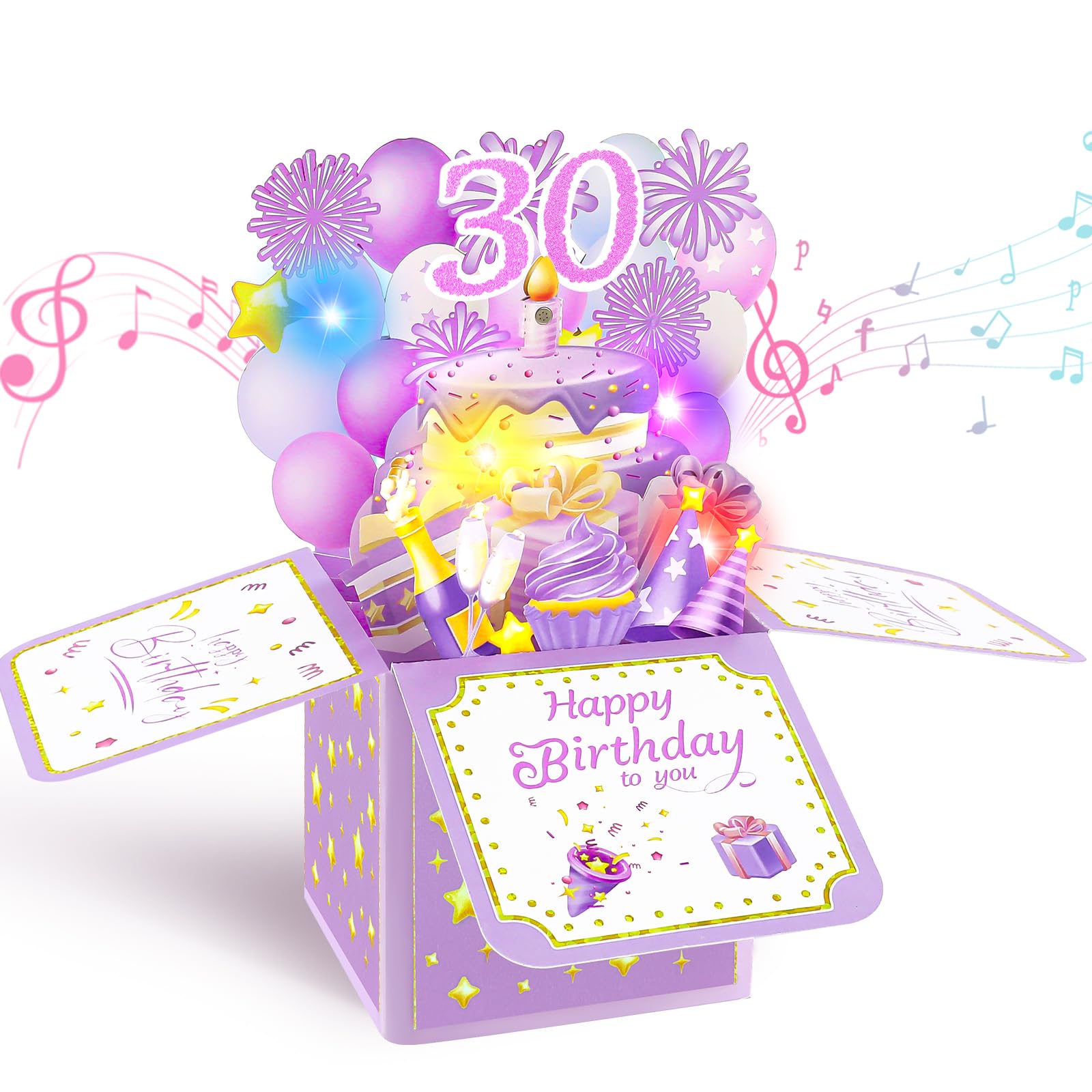 30th Birthday Card for Women Pop Up Musical Card with Music Lights — image 1
