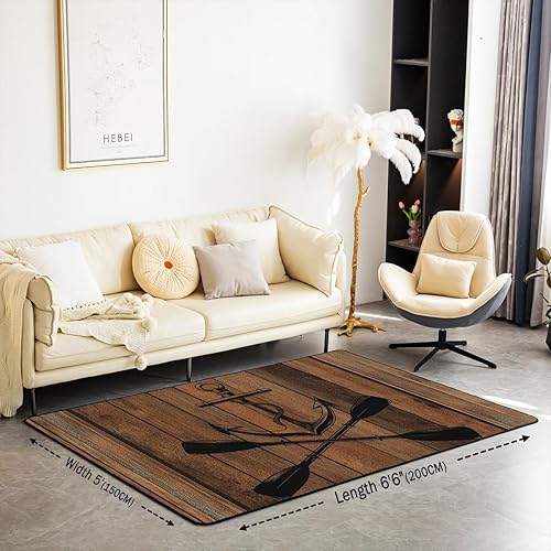 Miniatura 2 de Castle Fairy Alfombra de madera a cuadros retro rústica marrón de 3 x 5 pies, alfombra antideslizante para niños y hombres, tapete de suelo interior