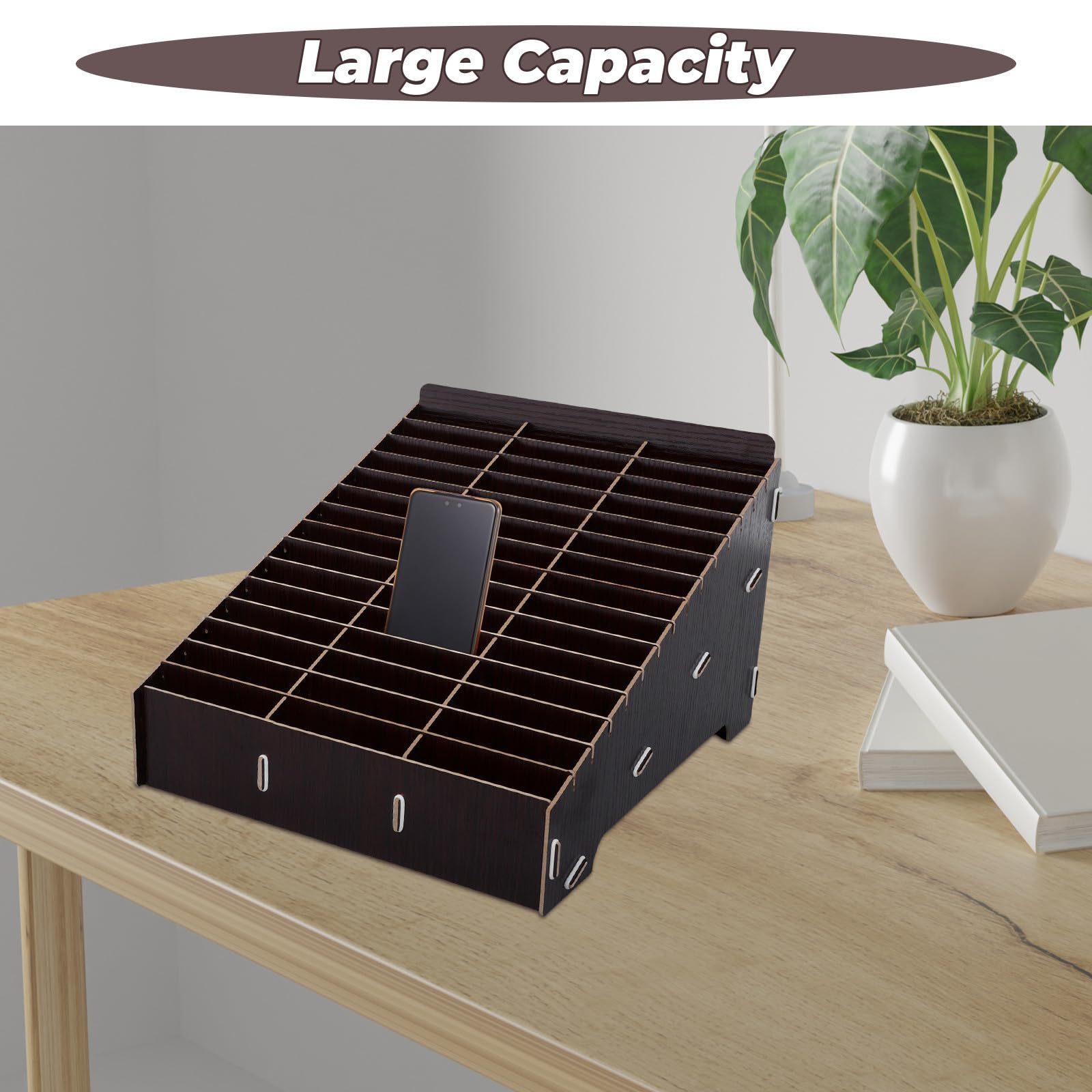 Aufbewahrungsbox Stabile Tischtelefonhalterung mit 45 Fächern aus Ahornholz für Handy und Scheren für Klassenzimmer und Büroorganisation