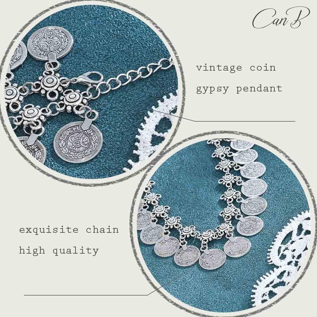 CanB Gypsy Coin Pendant Necklace Fashion Turquoise Silver Statement Necklace Chain Charm Vintage Necklace Jewelry for Women Girls - Image 5