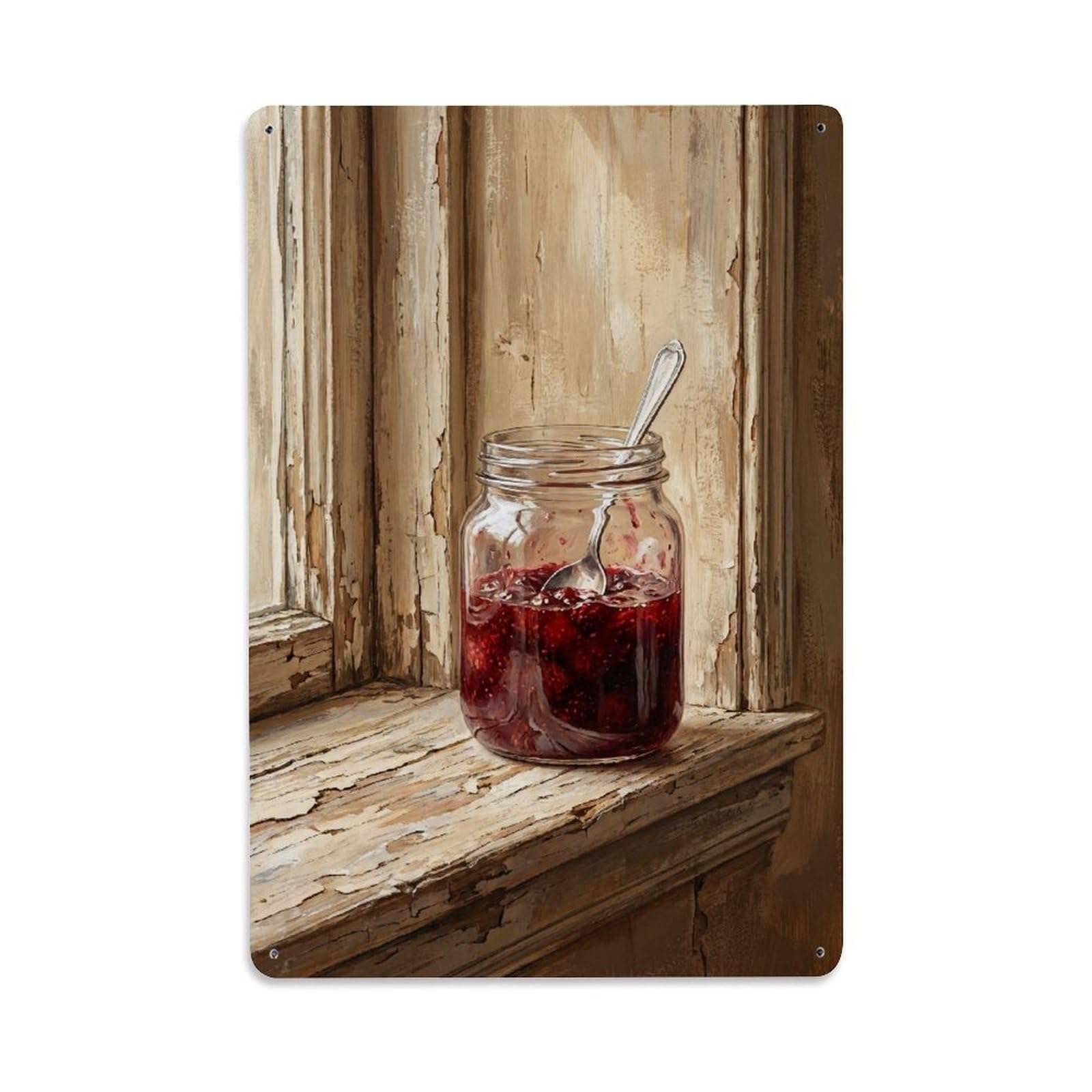 Jam Jar Windowsill Kitchen Vintage Metal Tin Sign Plaque Wall Decor for Cafe, Club, Garden Metal Poster 8x12Inch