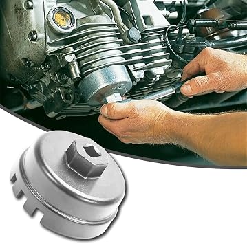 Oil Filter Cap Wrench Removal Tool Suitable for 4 Runner, RAV4, Highlander and More. Oil Filter Wrench for 2.5-5.7L Engine with Cartridge Style Oil Filter Housing 64mm 14 Flute Silver