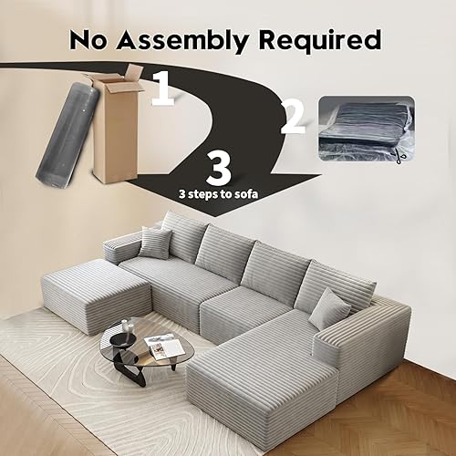 Miniatura 55 de Sofá seccional modular Cloud de 107.5 pulgadas con diván en forma de L, sofá modular moderno con asiento profundo, sofás tapizados para sala de