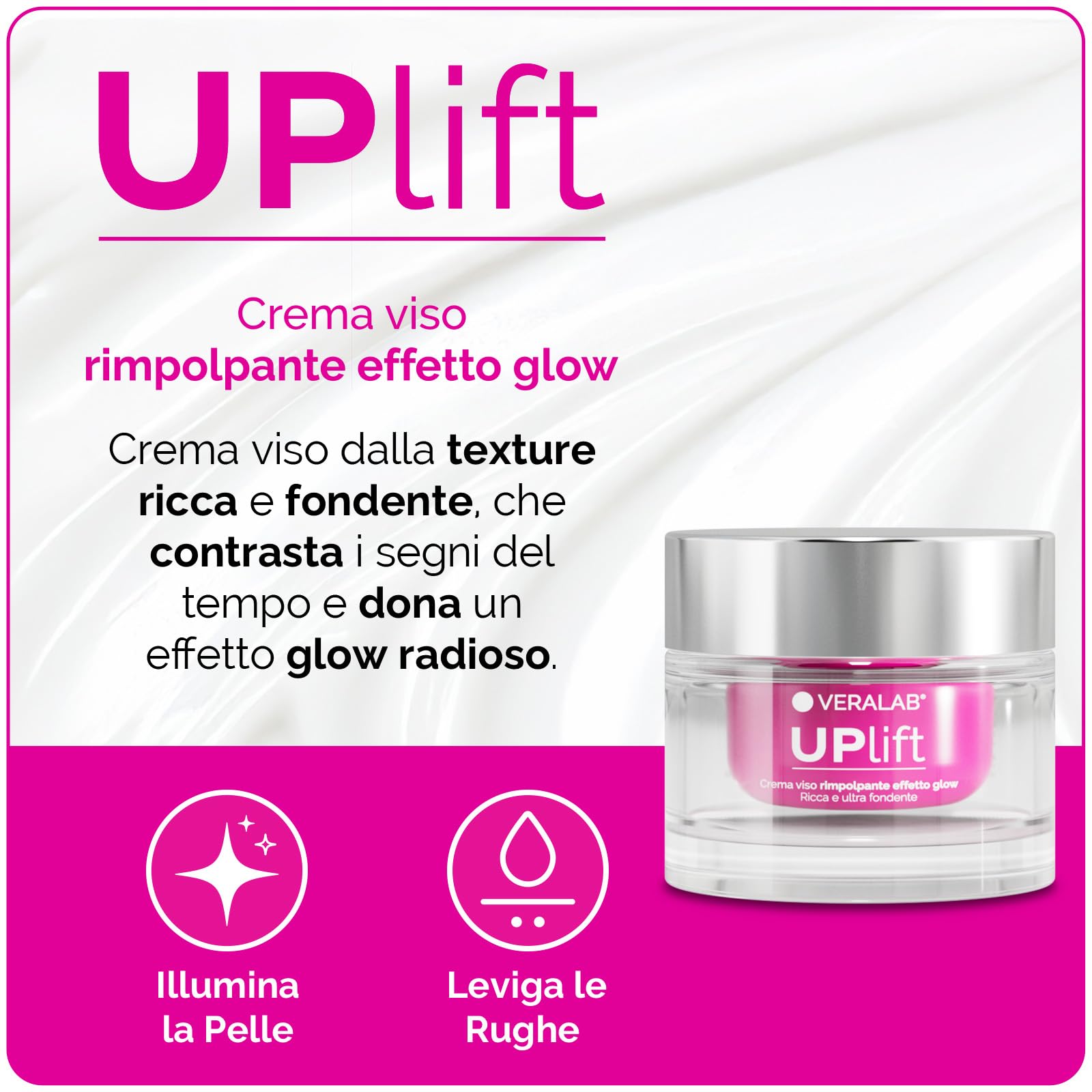 Veralab Uplift, Crema Viso Rimpolpante Effetto Glow Anti-Rughe e Anti-Age per Pelli Secche e Mature