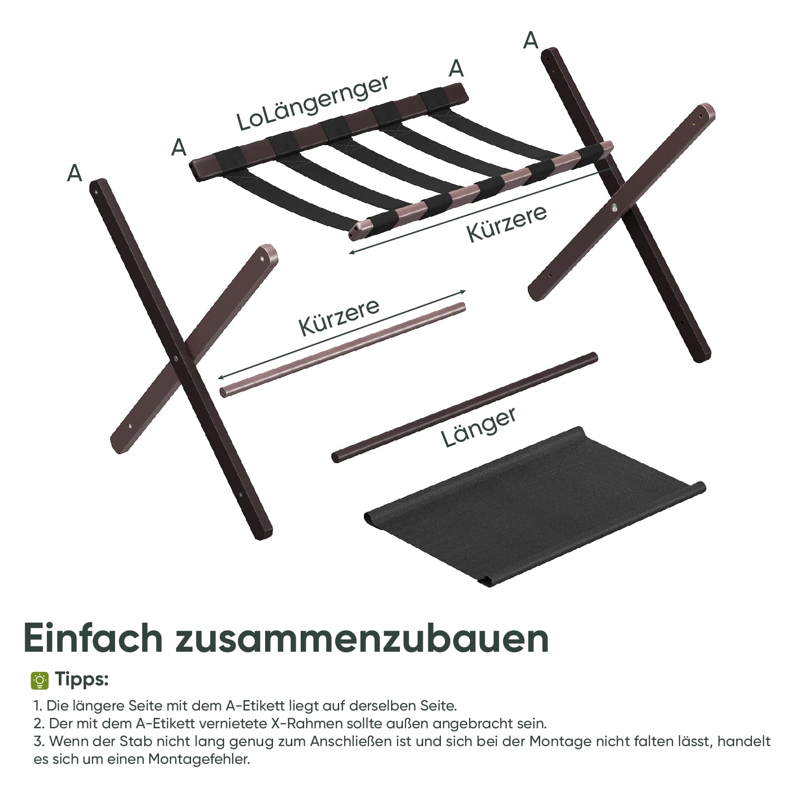 Semiocthome Kofferständer, 2er-Set, Faltbarer Gepäckträger aus Bambus mit Ablage für Gästezimmer, Schlafzimmer, Hotel, HBT: 52 x 67 x 45 cm - Braun