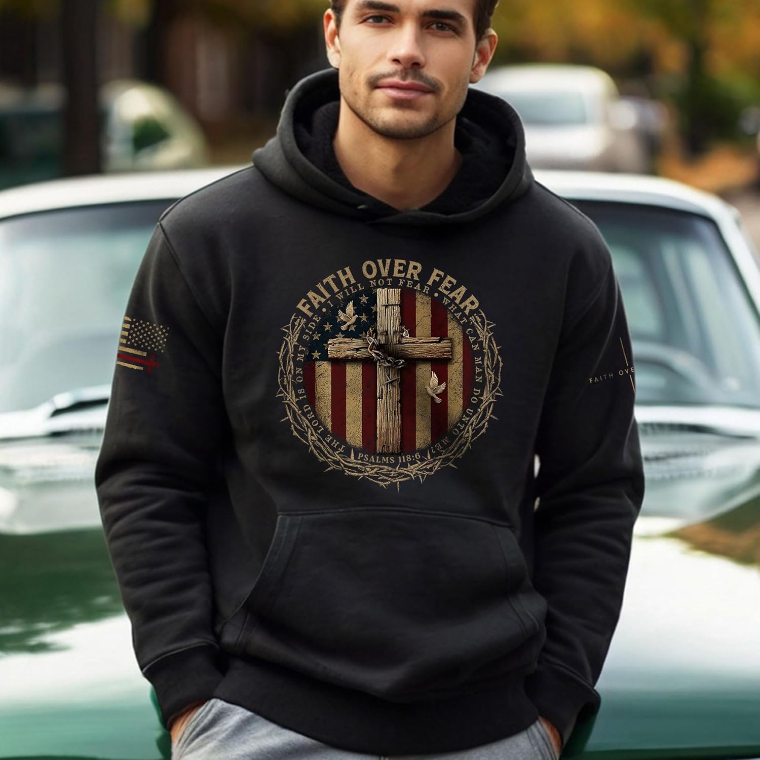 Faith Over Fear Hoodie, Cross Hoodie, Christian Hoodies For Men, Religious Hoodies For Men - Image 2