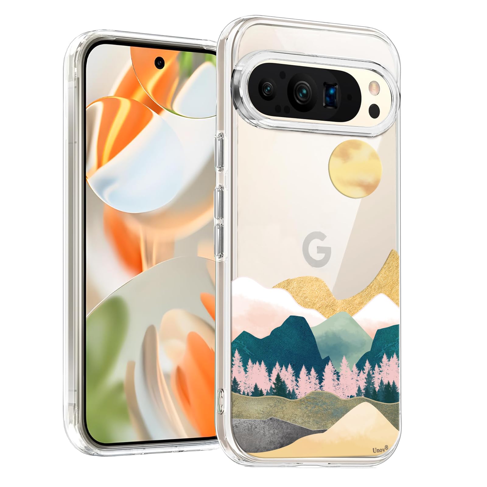 Unov Case Compatible With Pixel 4 Case Clear With Pattern Slim Protective Soft TPU Bumper Embossed Design Shock Absorption 5.7 Inch (Rainbow Dinosaur - View #5