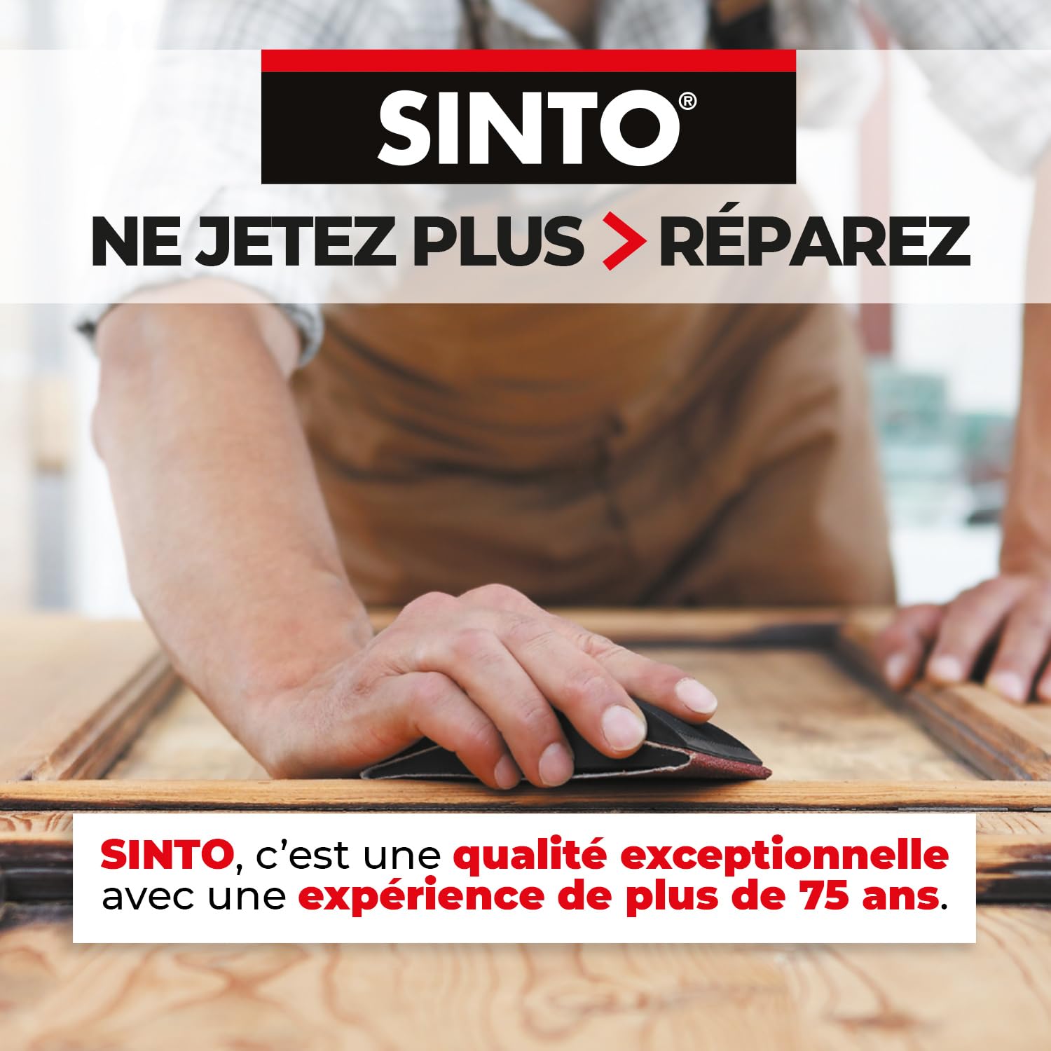 SINTO Mastic reconstitue angles et gros trous chêne 500ml, mastic bi-composant séchage en 20 min, parquets meubles menuiseries, bonne adhérence et résistance sur bois, intérieur et extérieur