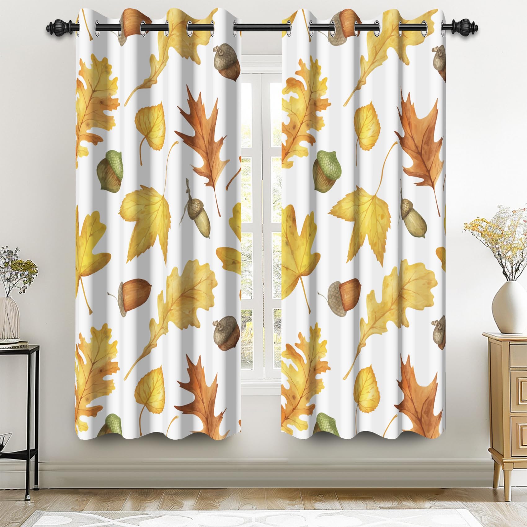 Rideaux occultants de 106,7x160 cm Renaiss à motifs feuilles d'érable pour salon
