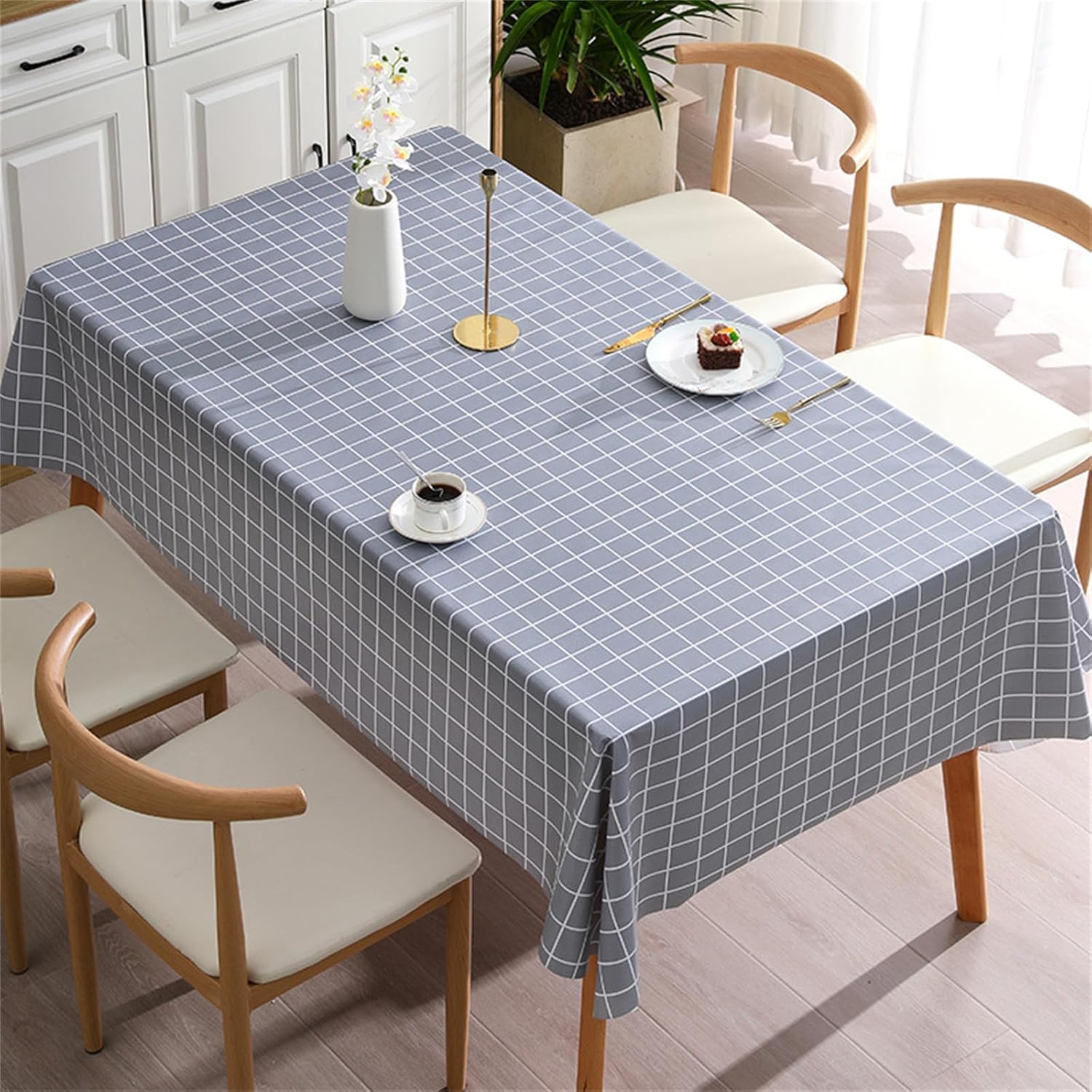 KIJyfgTR Checked Rectangular Tablecloth Ideal For Outdoor Gardens And Festive Parties(Grey,90x140cm)