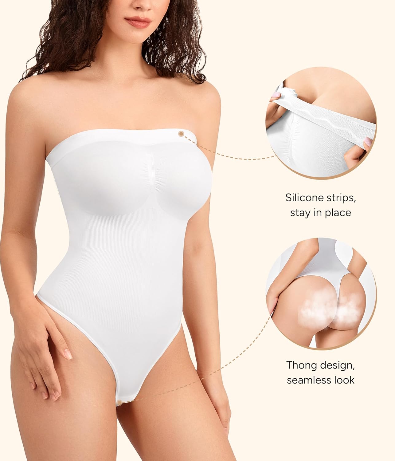 Irisnaya Strapless Shapewear Bodysuit for Women - Thong Bodysuit Tummy Control Tube Top Body Suits with Removable Strap - Image 3