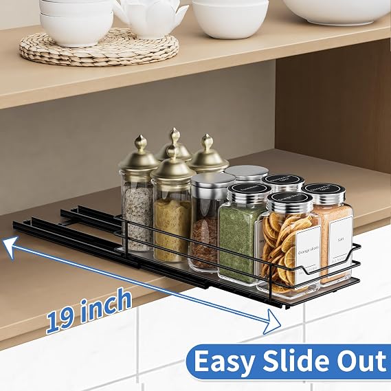 Pull Out Spice Racks for Inside Cupboard, L10.4*W4.6*H2.2inch | Fits For Standard Cabinets, Smooth Sliding, Quality Metal, Wide Application, Spice Rack For Cabinet