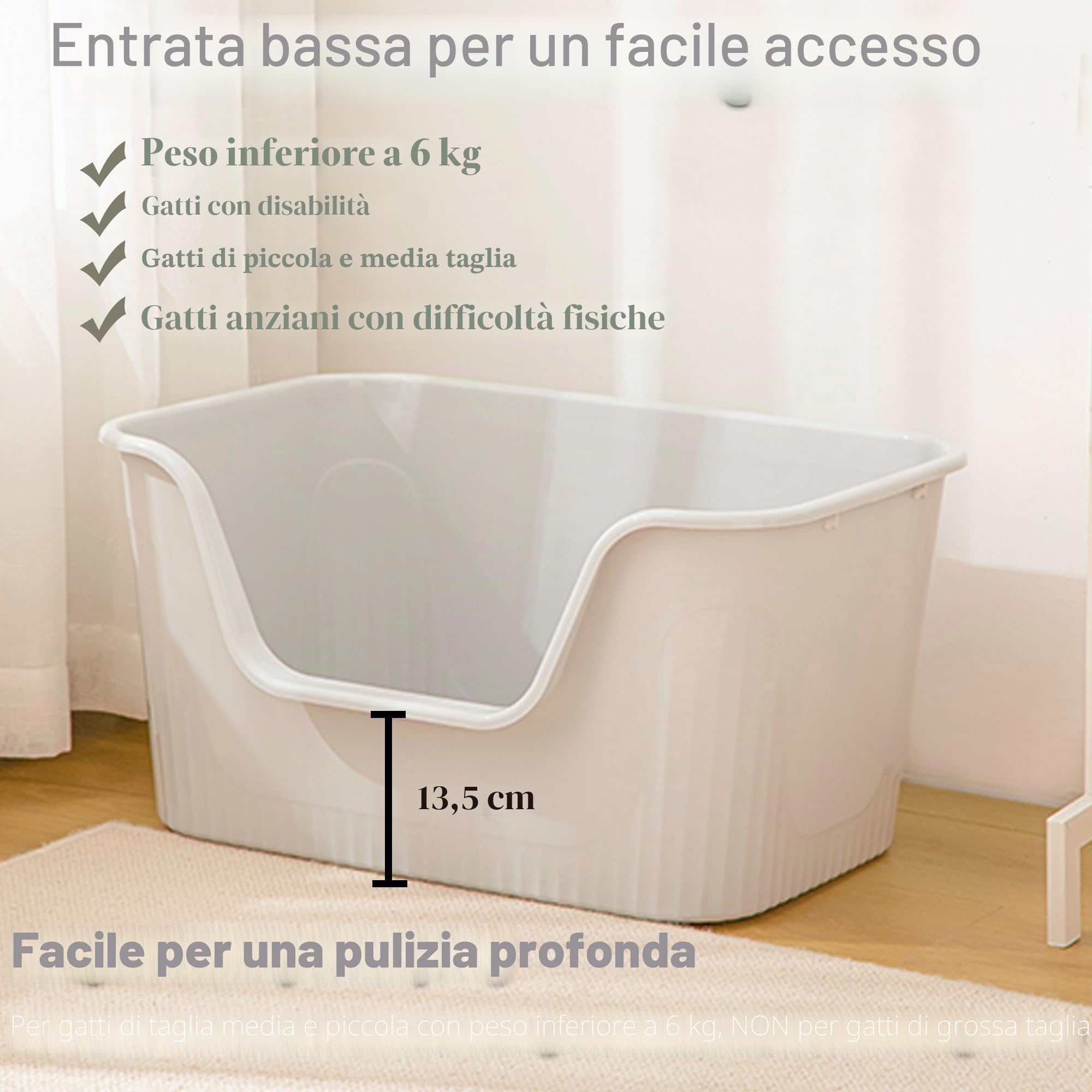 Vealind Lettiera Aperta per Gatti con Lati alti a Prova di Perdite Lettiera Gatto Toilette per Gatti in Plastica con Bordi Alti Facile e Veloce da Pulire