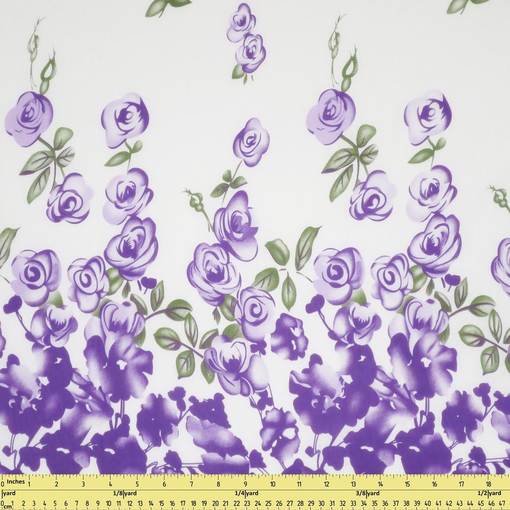 Sunny Fabrics Purple Rose Flower Green Leaves Print for Craft Work Fabric