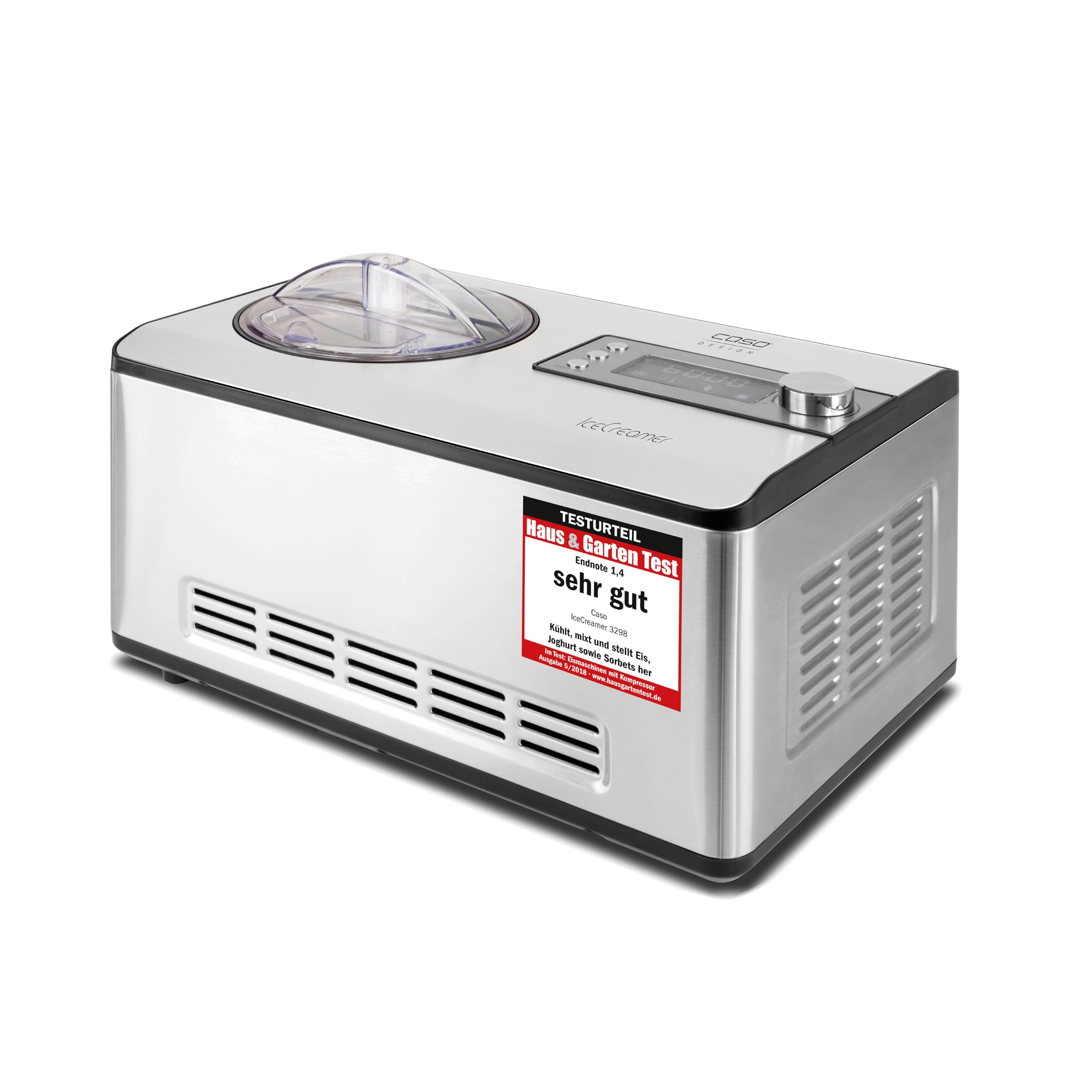 CASO Ice Creamer - 2 in 1 Design Eismaschine und Joghurtmaschine mit Kompressortechnik, kein Vorkühlen notwendig, produziert bis zu 2 Liter Eiscreme, Speiseeis oder Joghurt
