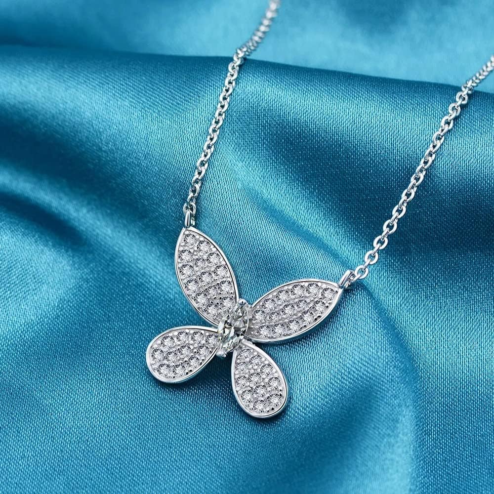 collane con ciondolo in zaffiro bianco tagliato, gioielli in argento sterling 925 con farfalla