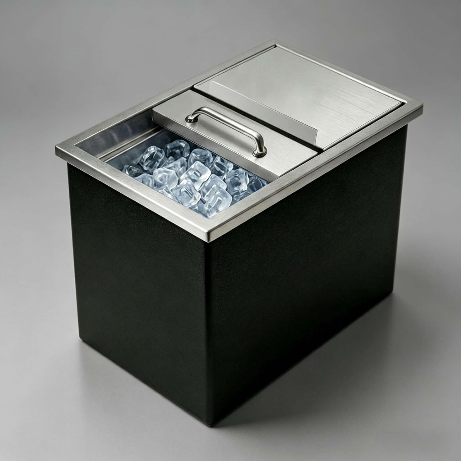 55qt Commercial Ice Bin 18" L x 12" W x15 H Drop in Ice Chest Stainless Steel Ice Storage with Lid Drain Components for Outdoor Kitchen Patio Bar Home Use