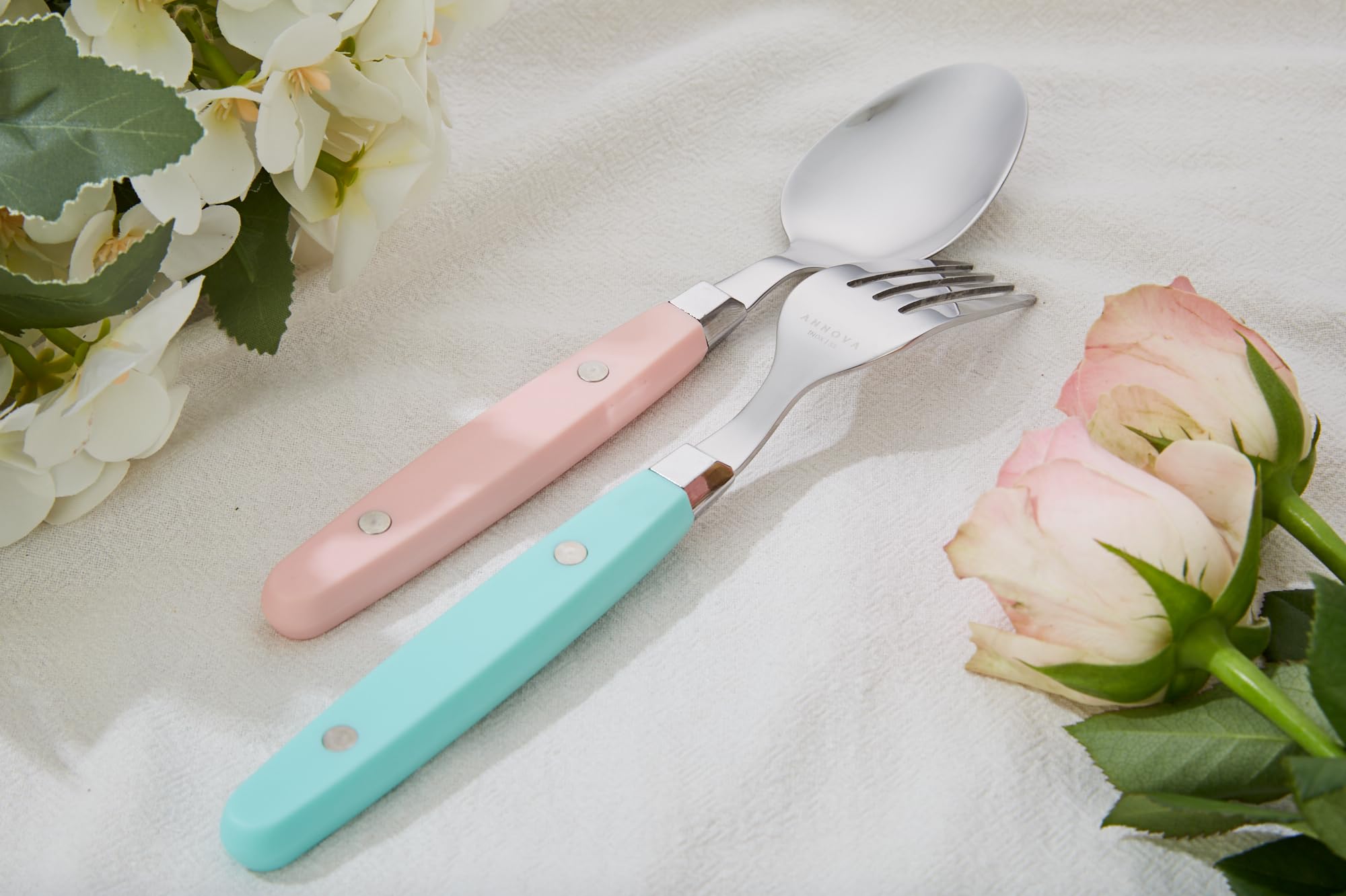 Annova Cutlery Set 20 Pieces Stainless Steel Color Handle with Rivet/Retro Style Flatware (Pastel Mix) - Image 3