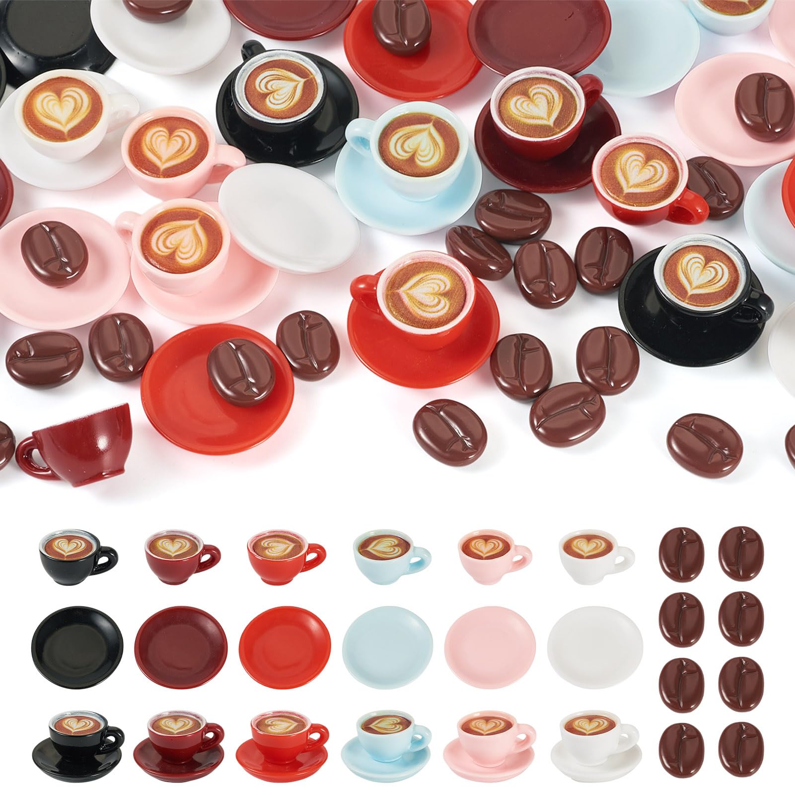 Spritewelry 84Pcs Mini Coffee Cups Fake Coffee Beans Drink Charms Miniature Coffee Mug for Jewelry Keychain Desktop Decorations Dollhouse Ornaments โ image 1