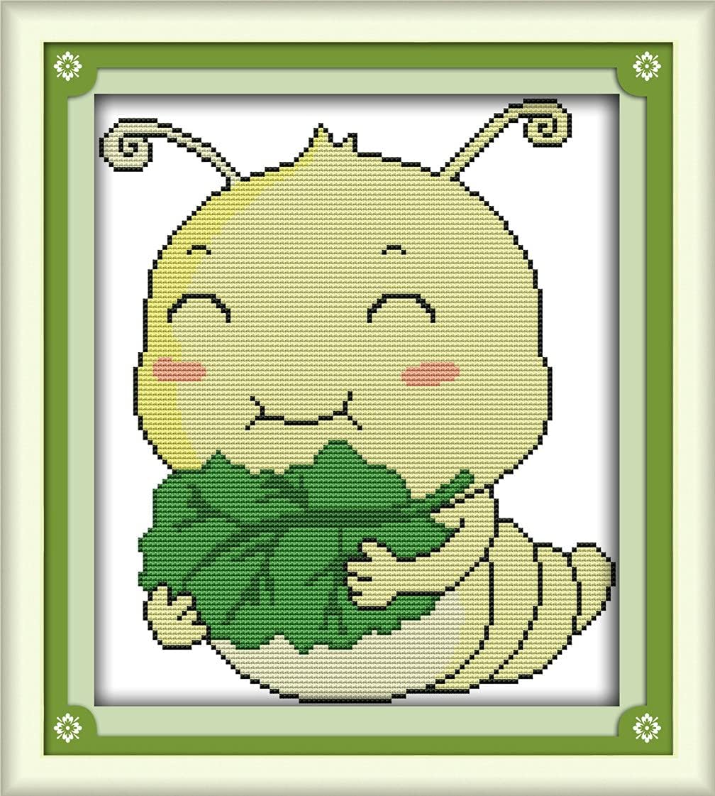 Amiiba Stamped Cross Stitch Kits, Silkworms Insect Baby DIY 11CT 13.3x14.9 inch (Silkworm)
