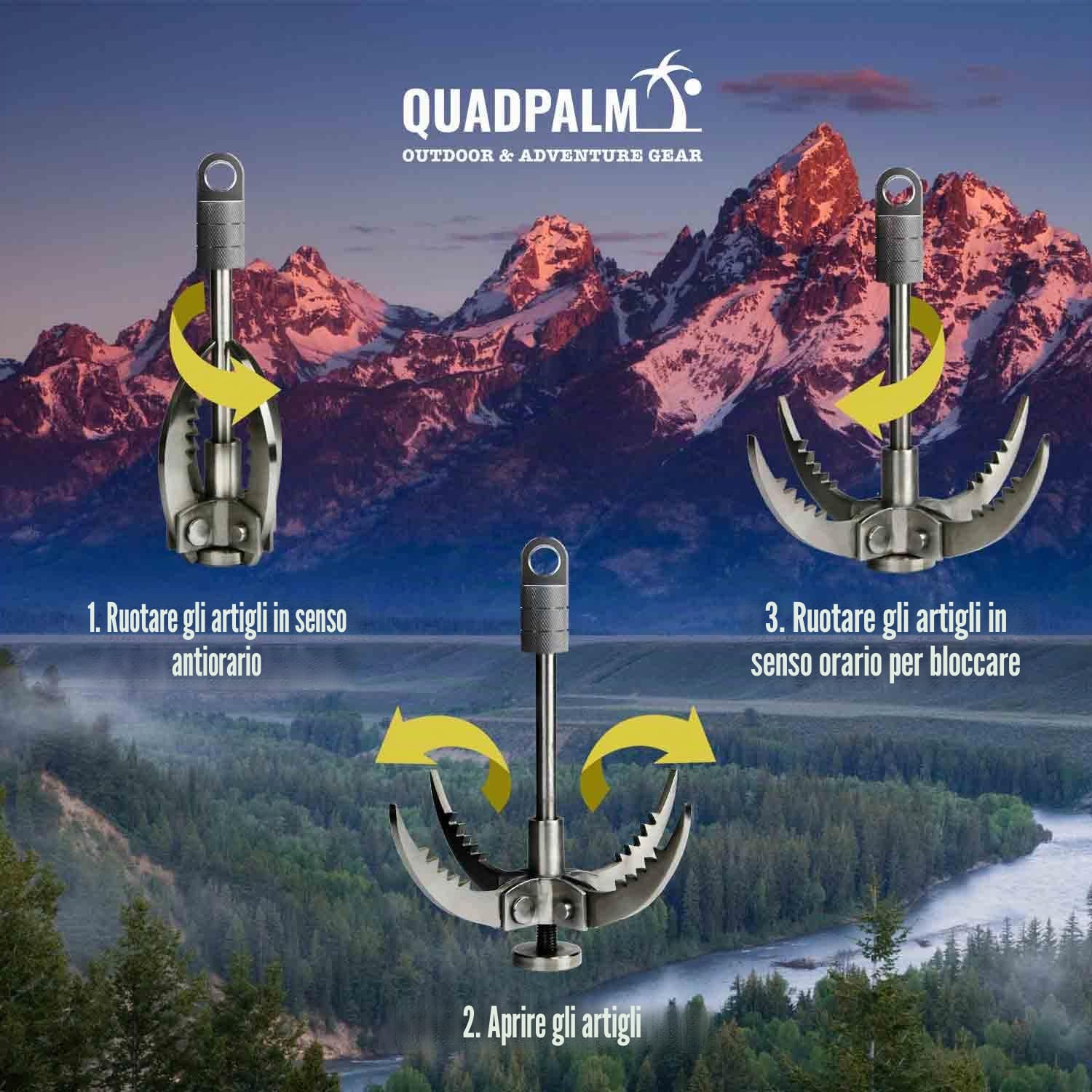 gancio di sopravvivenza in acciaio inox, con 4 artigli pieghevoli, multifunzione, per campeggio, escursionismo, albero, arrampicata su roccia, alpinismo, rampino, artiglio da arrampicata,