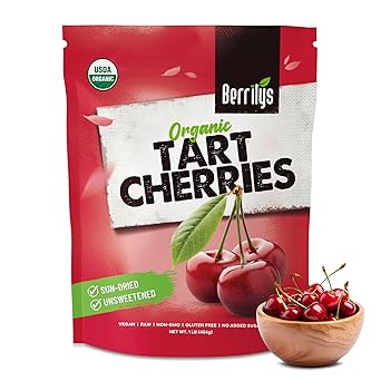 Berrilys Organic Unsweetened Dried Tart Cherries 1 lb, (16 oz) - No Sugar Added, Perfect for Baking, Snacking & Salads - Unsweetened - Non-GMO, Vegan, Cherries for Healthy Living