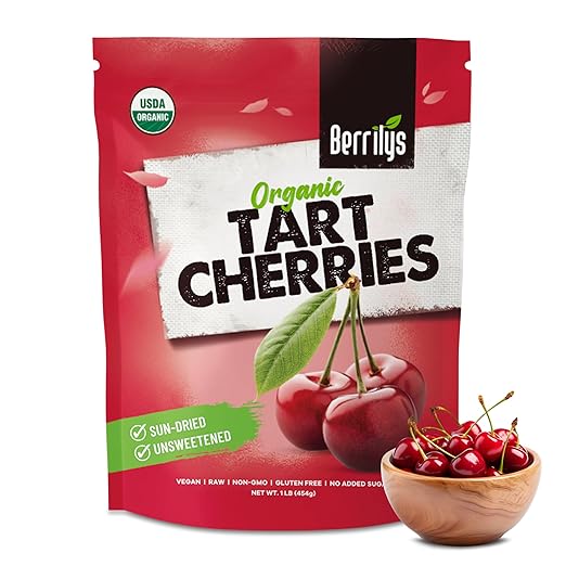 Berrilys Organic Unsweetened Dried Tart Cherries 1 lb, (16 oz) - No Sugar Added, Perfect for Baking, Snacking & Salads - Unsweetened - Non-GMO, Vegan, Cherries for Healthy Living