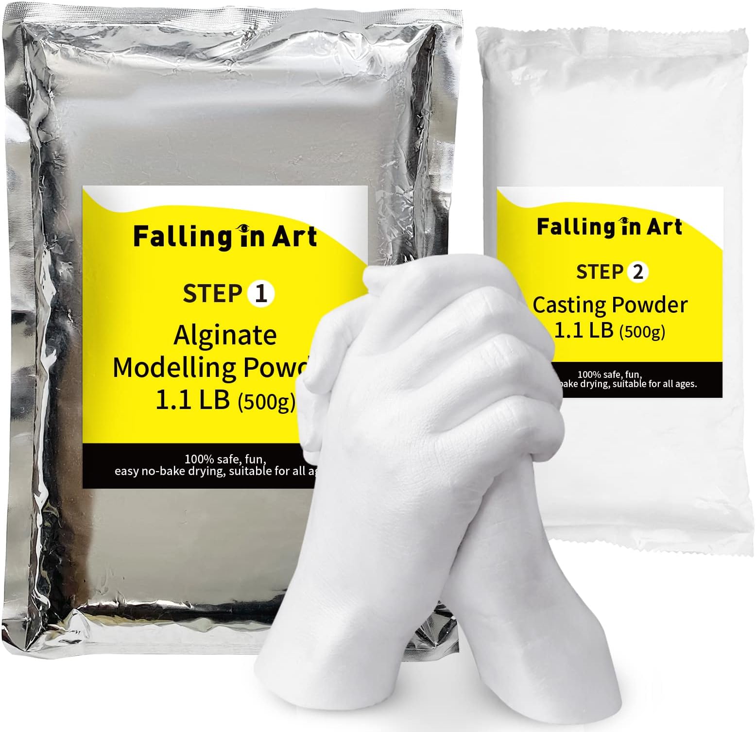 Falling in Art Hand Casting Powder Kit Refill - Molding Kits with 1.1Lb(500g) Alginate Molding Powder and 1.1Lb(500g) Stone Casting Powder for Craft, Keepsake, Sculpture, Diorama and Home Décor