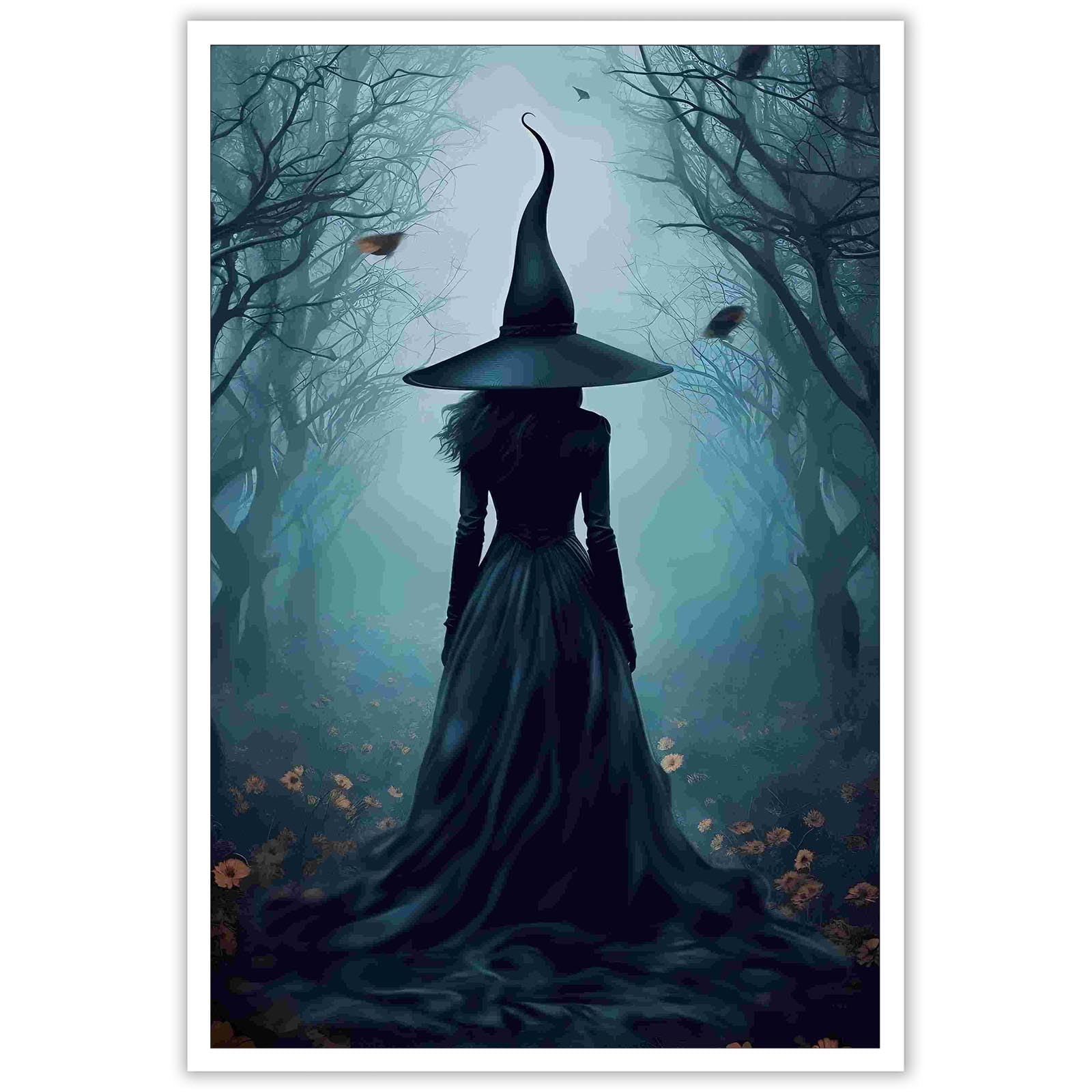 Black and White Witch Gothic Print Decor Dark Academia Castle Posters Wall Art Halloween Dark Forest Canvas Modern Painting Picture for Holiday Home
