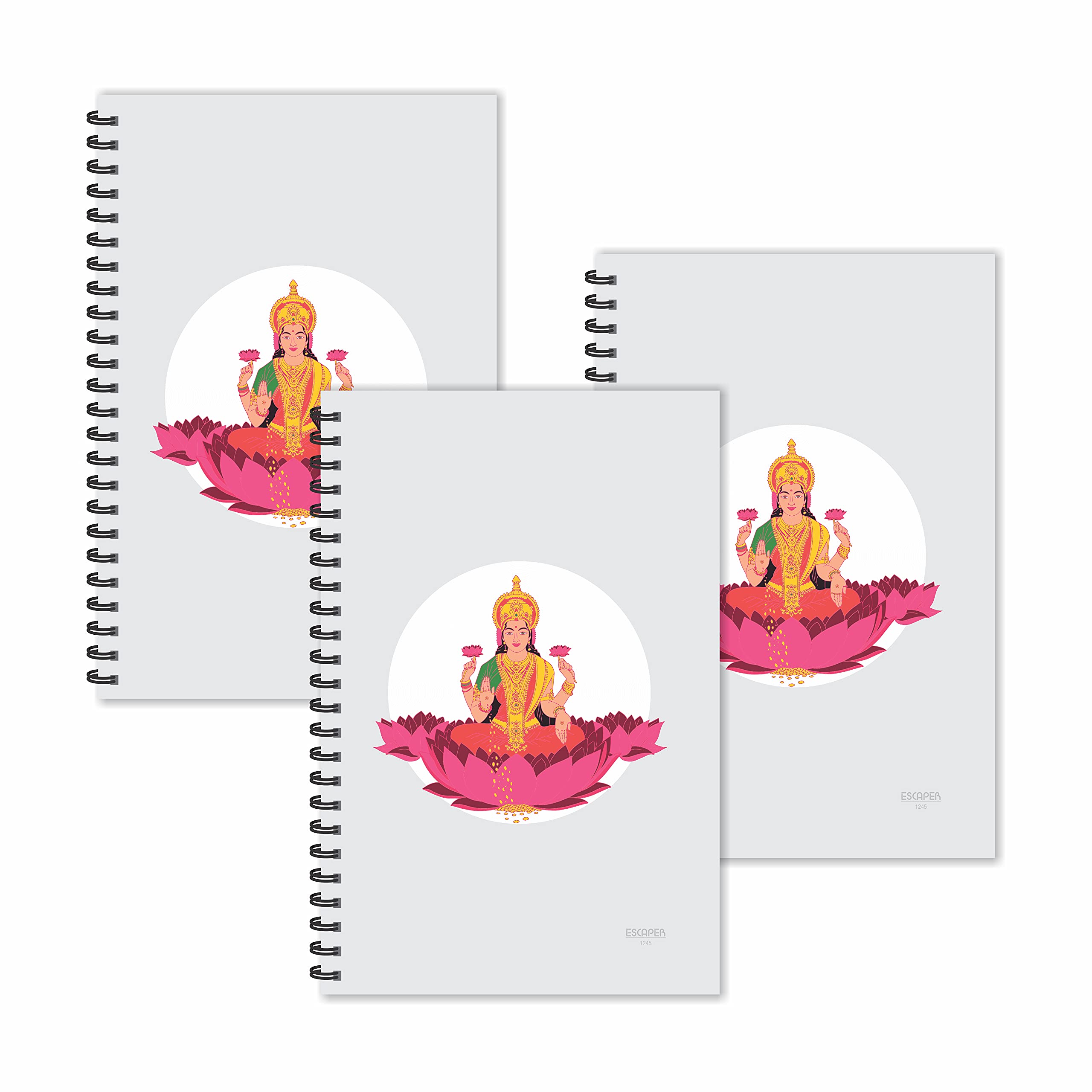 ESCAPER Laxmi Mata Diaries (Ruled - A5 Size - SUPER SAVER Pack of 3 Diaries) | Laxmi Ji Diaries | Maa Laxmi Diaries | Diwali Diaries