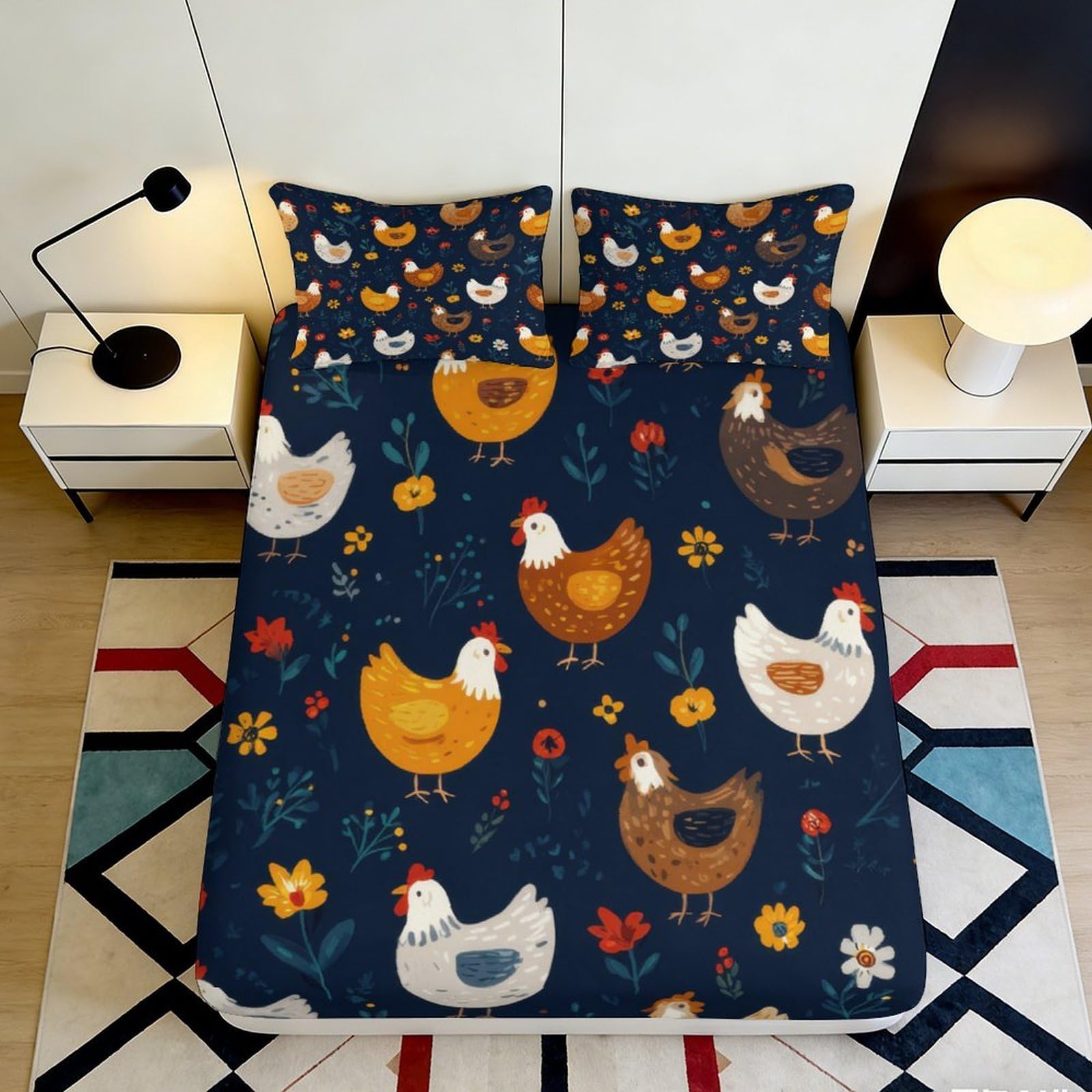 Jqzkxnhpbr Style-2 3D Printed Chicken Cartoon Fitted Sheet Microfiber Soft Breathable Farm Animal Bed Cover For Bedroom Dorm Decor 90X200x25cm