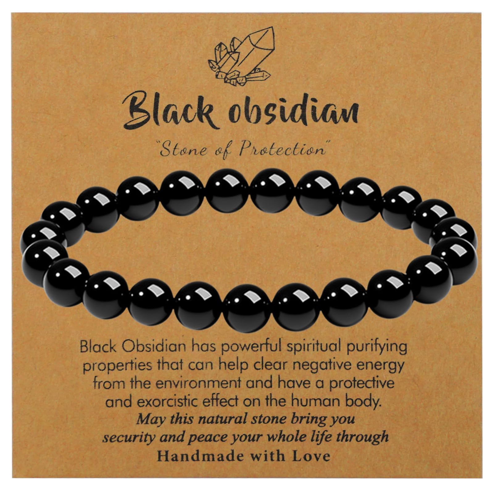 GVTCO Obsidian 8mm obsidian Stein Armband für Damen und Herren Heilstein GlüCksbringer Schutzstein Geschenk Freundschaftsarmband, Individuelles Geschenk für Gute Freunde obsidian Elastisches Armband