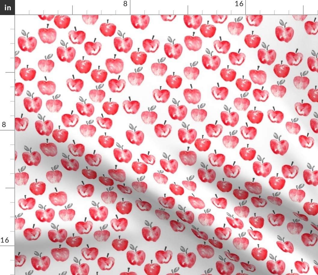 Spoonflower Fabric - Watercolor Apples Red Back School Fruit Summer Fall Printed on Petal Signature Cotton Fabric by The Yard - Sewing Quilting Apparel Crafts Decor