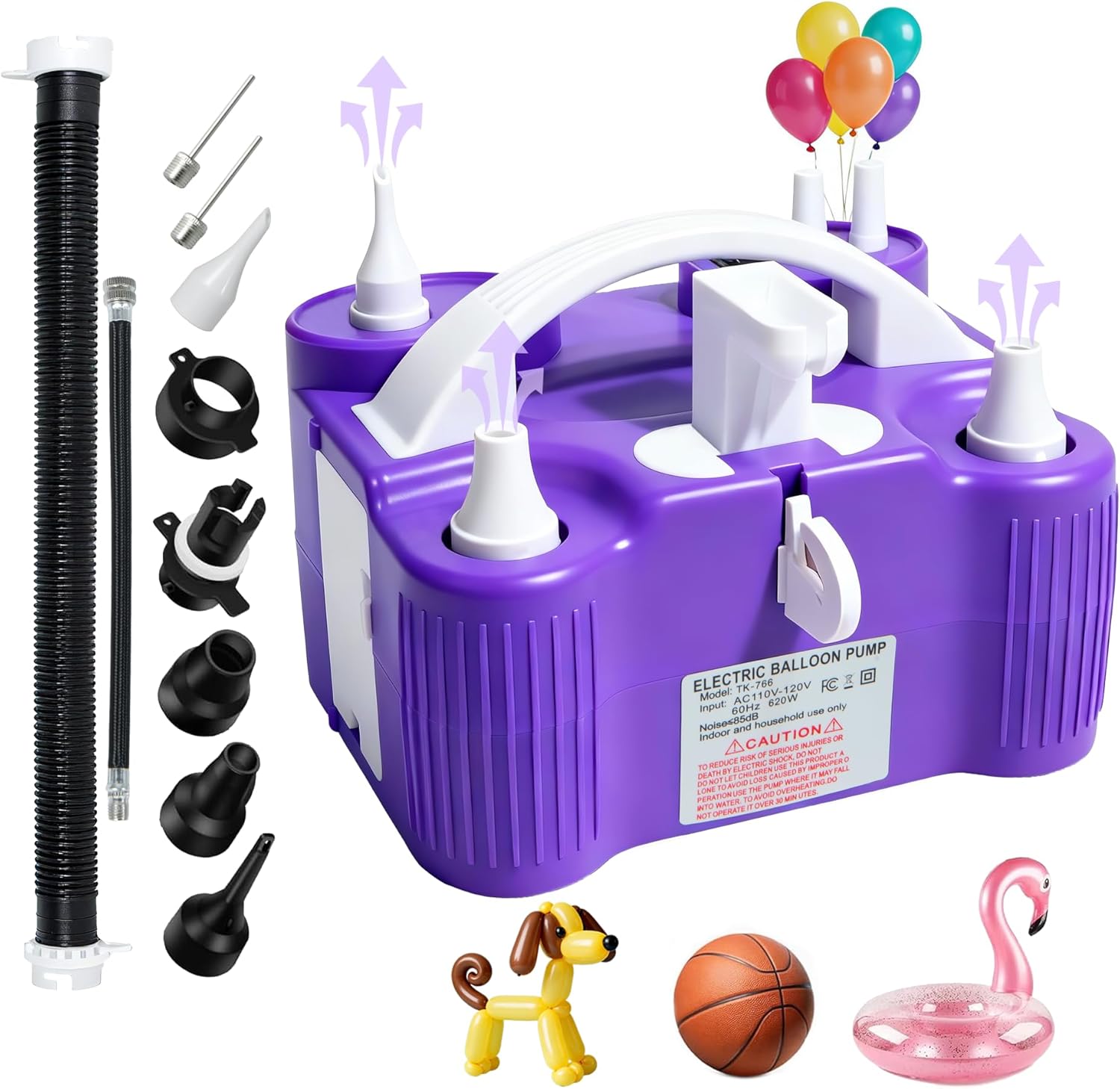 PCFING Balloon Pump Electric, 4-in-1 Air Pump Inflator Blower Machine for All Balloons & Inflation, Triple Inflating Ports for Latex 260q Foil Balloons, Air Mattress, Airbeds, Basketball, Soccer