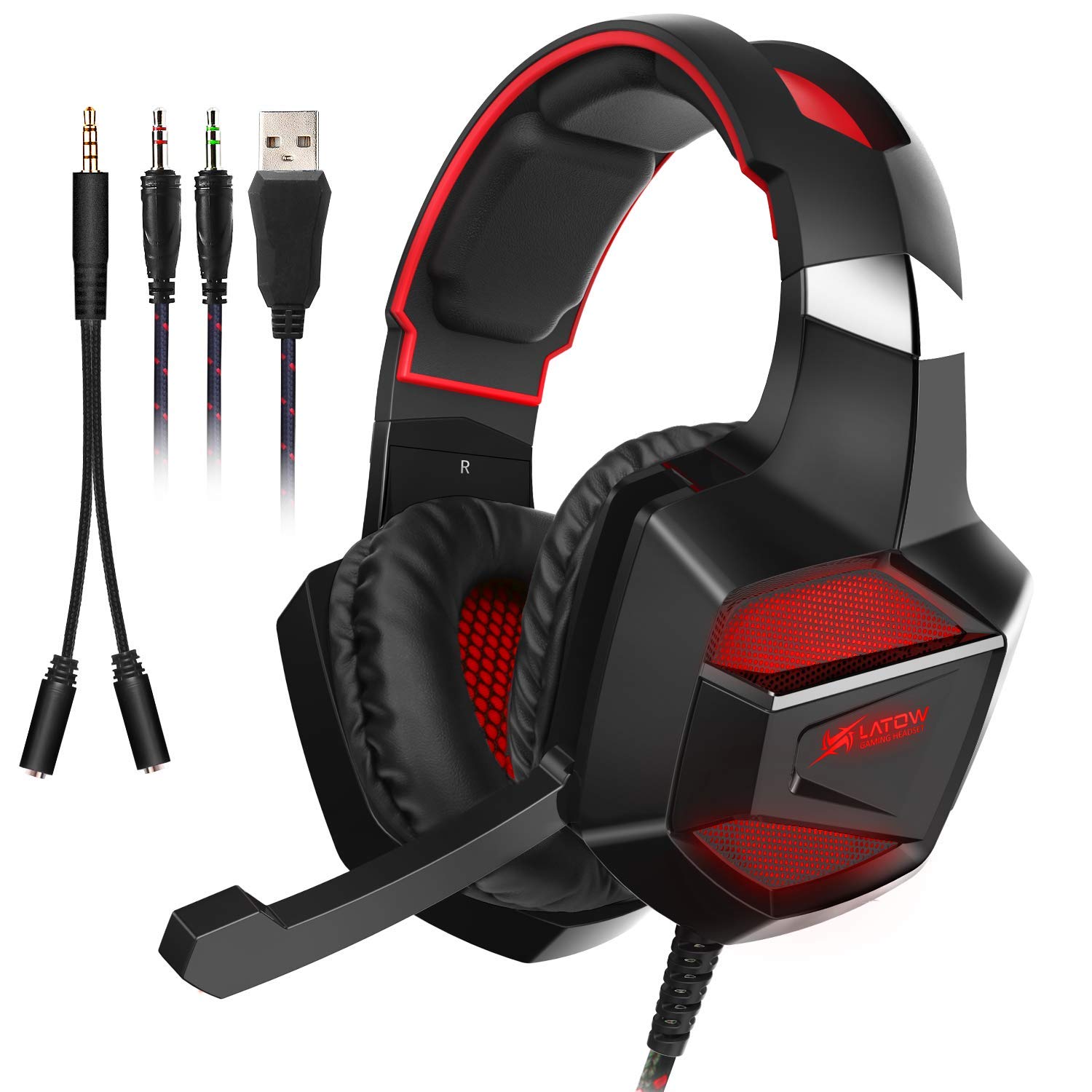 Gaming Headphones with Microphone, Latow Video Game Headphones Wired Professional Gaming Headset Noise Cancelling Black Over Ear Headphones for PS4 Xbox One iPhone Mac PC Laptop-picture-27