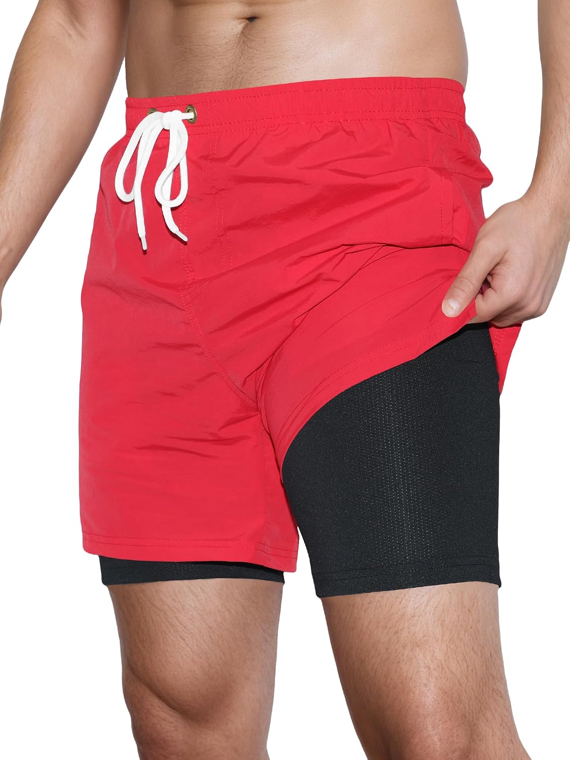 Mens Swim Trunks with Compression Liner Quick Dry 5 inch Inseam Beach Shorts Swimwear Board Shorts Bathing Suit