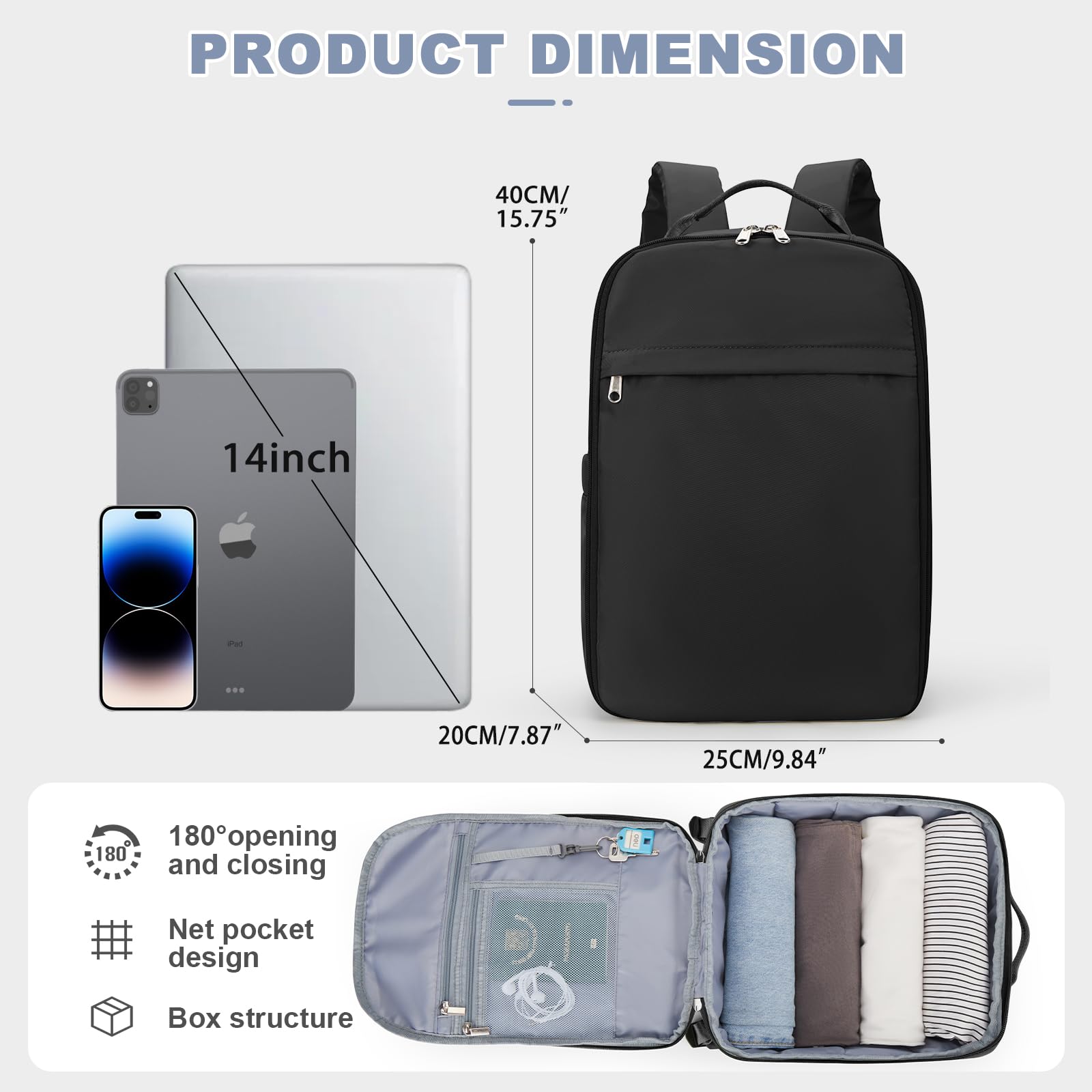 SZLX Borse da Viaggio 45x36x20 Zaino Easyjet Donna Zaino Ryanair 40x20x25 Bagaglio a Mano Zaino impermeabile uomo trekking, Borsa da Viaggio Cabina aereo Zaino per Laptop con Porta di ricarica USB