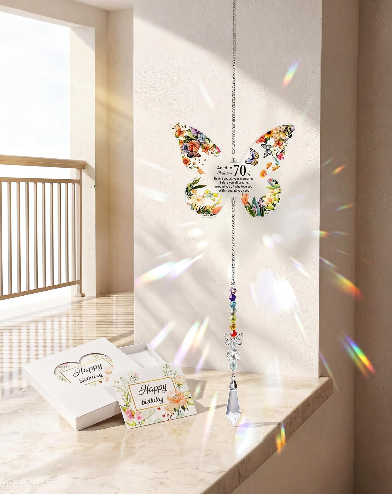 70th Birthday Gifts for Women, 70th Birthday Decorations, Crystal Suncatcher Gift for Mum Sister Nan Nana Auntie Wife Friends, Hanging Window Ornament Party Decoration 1956 Gift idea for Women โ image 1